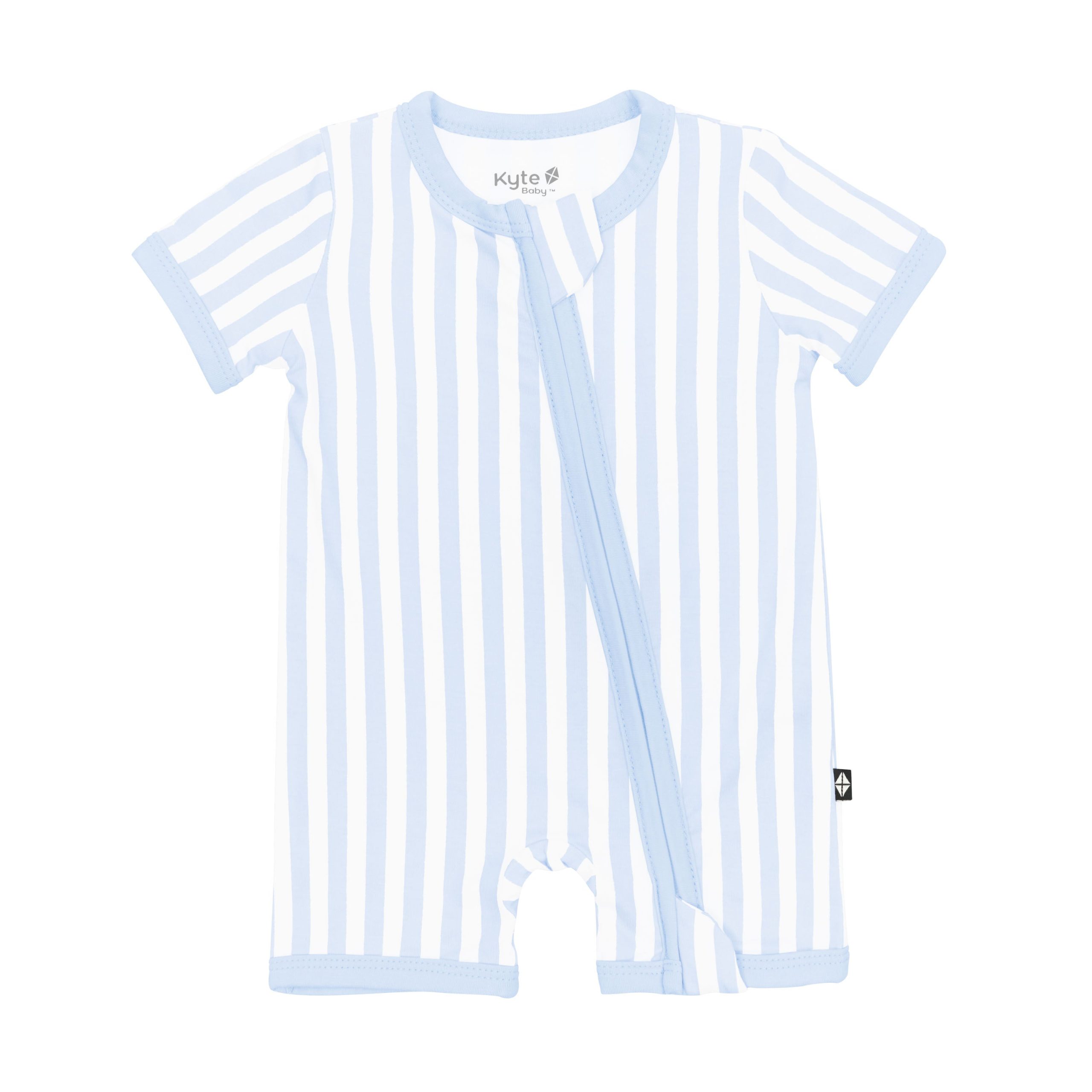 Zipper Shortall Romper in Small Mist Stripe - Image 2