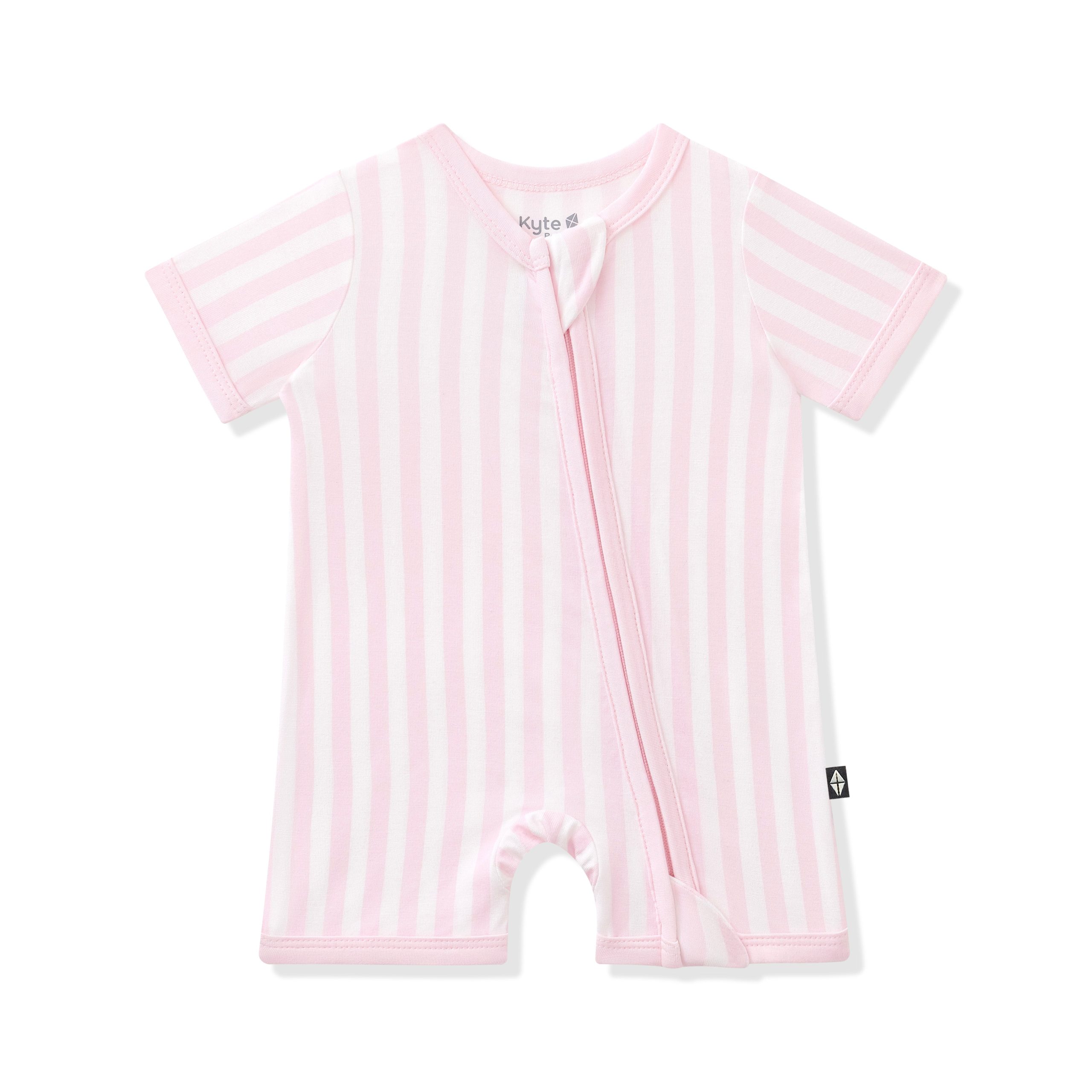 Zipper Shortall Romper in Small Sakura Stripe - Image 2