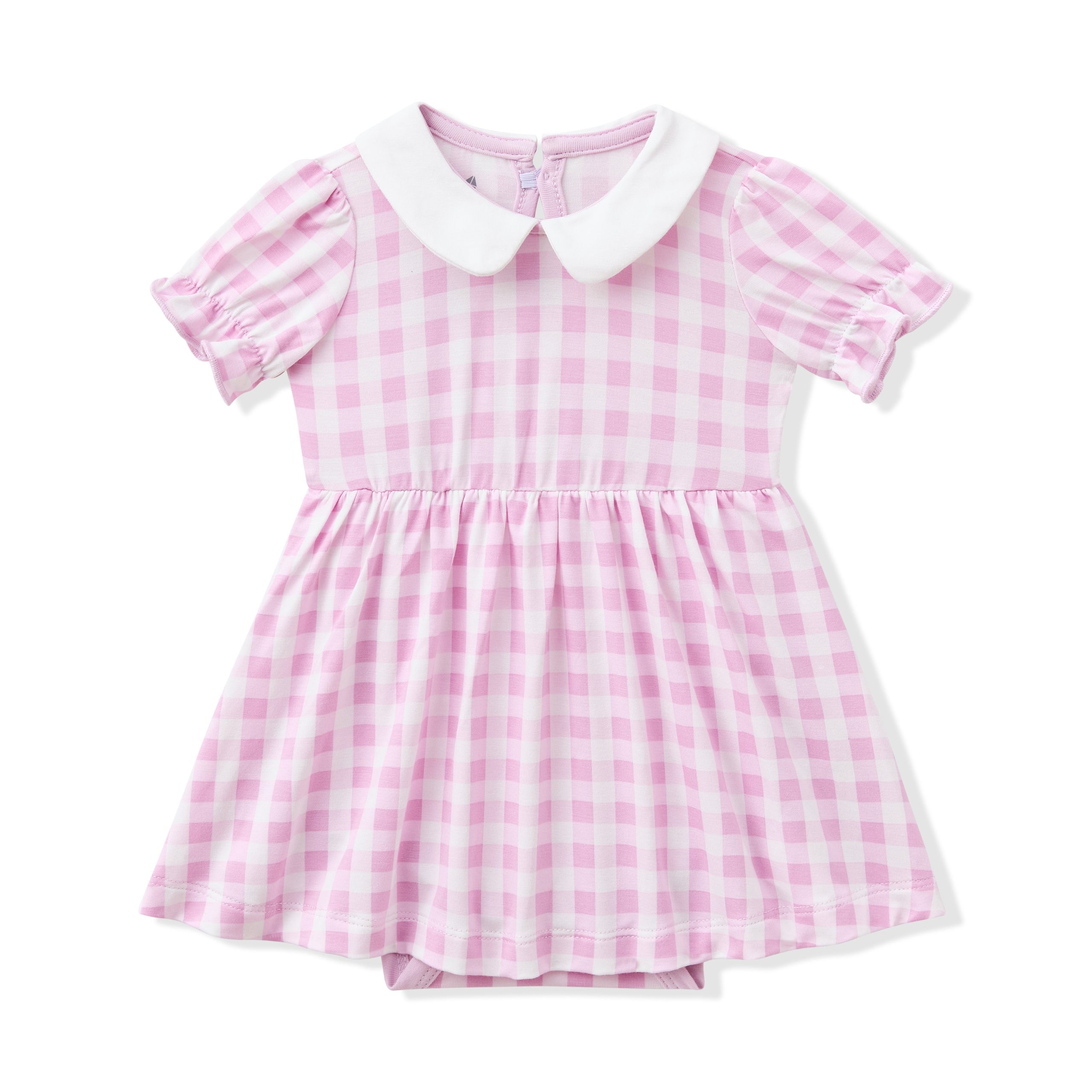 Peter Pan Collar Bodysuit Dress in Gingham Thistle - Image 2
