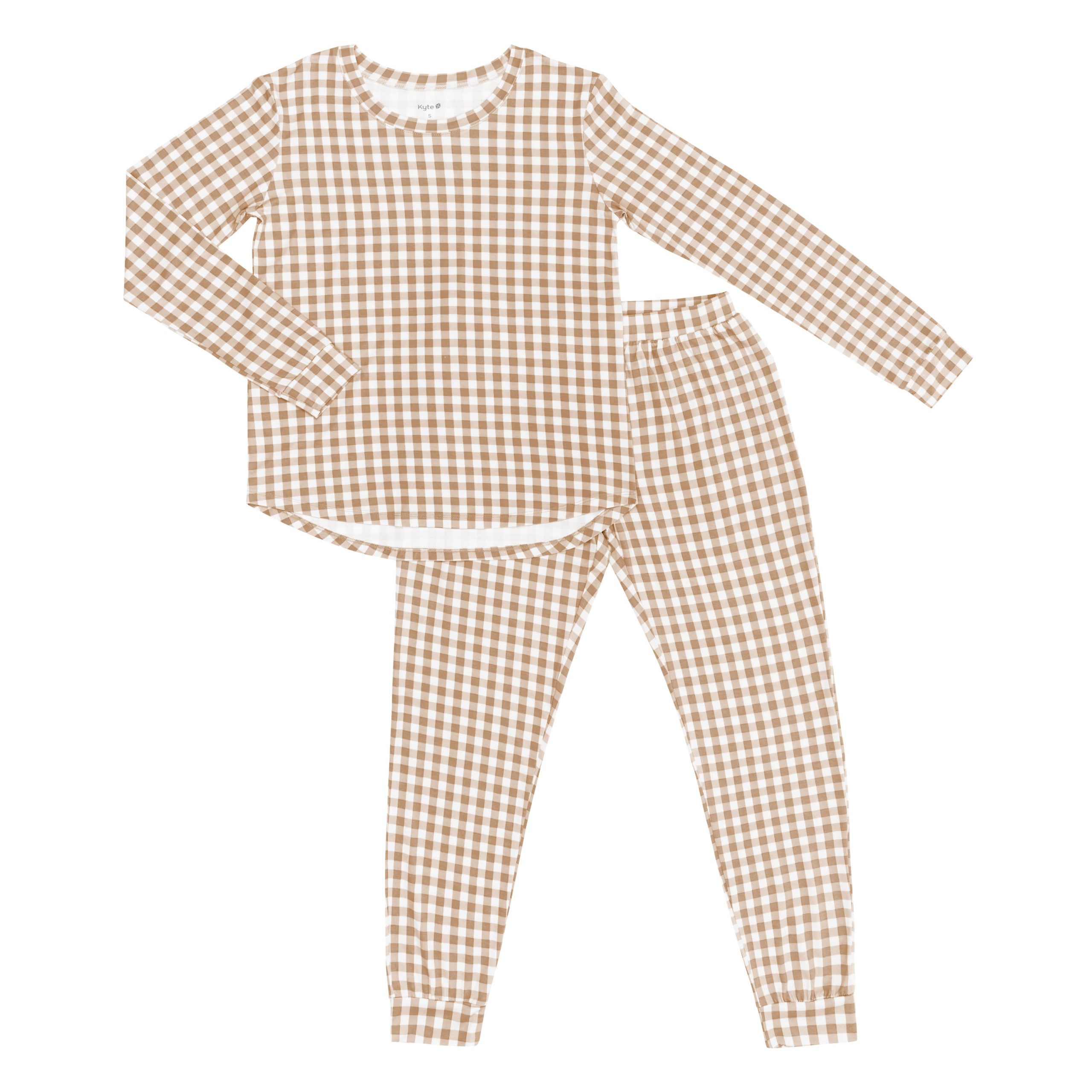 Women's Jogger Pajama Set in Gingham Bisque - Image 2