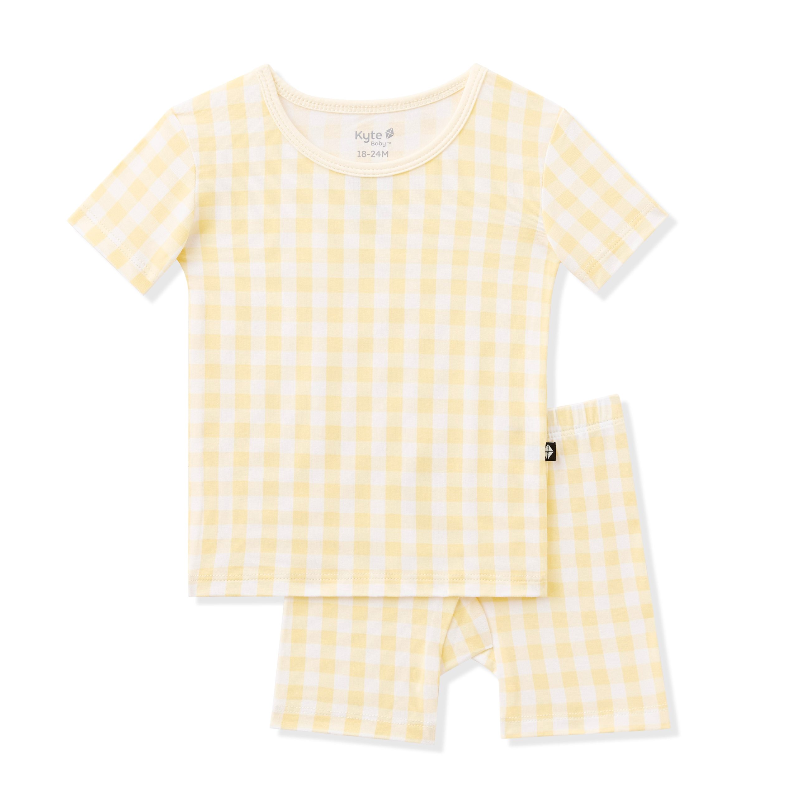Short Sleeve Pajamas in Gingham Chamomile - Image 2
