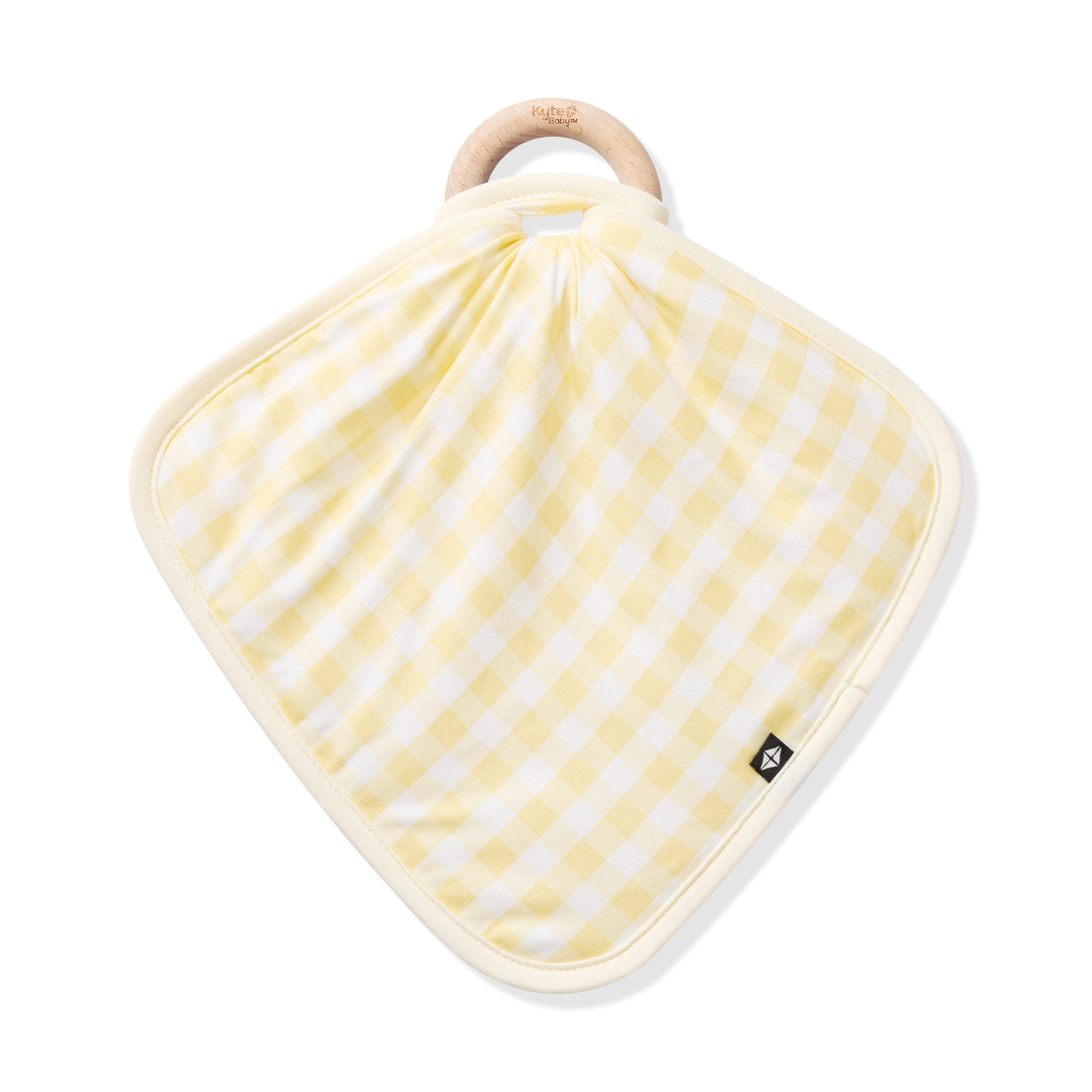 Lovey in Gingham Chamomile with Removable Wooden Teething Ring - Image 2