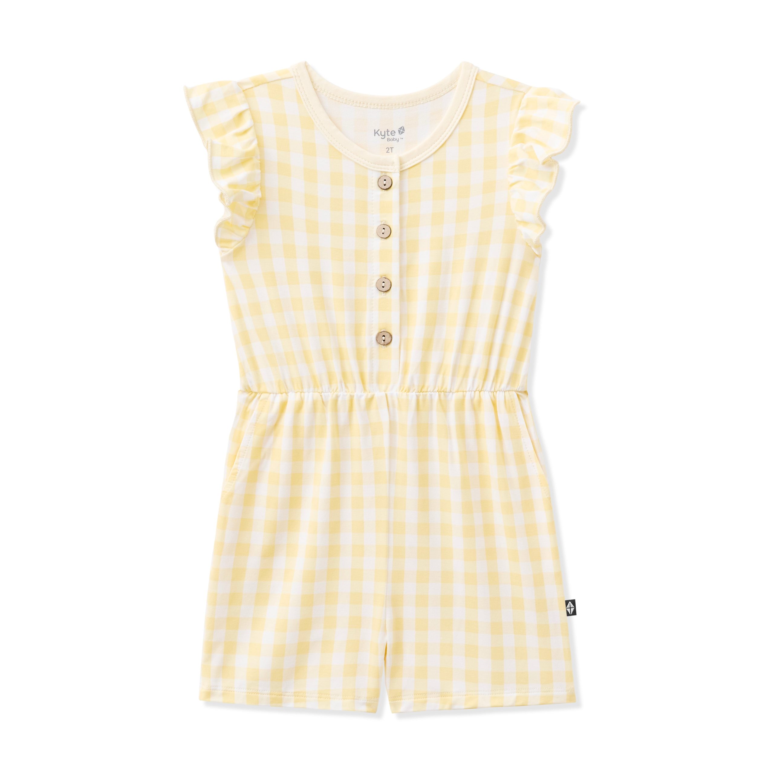 Flutter Sleeve Romper in Gingham Chamomile - Image 2