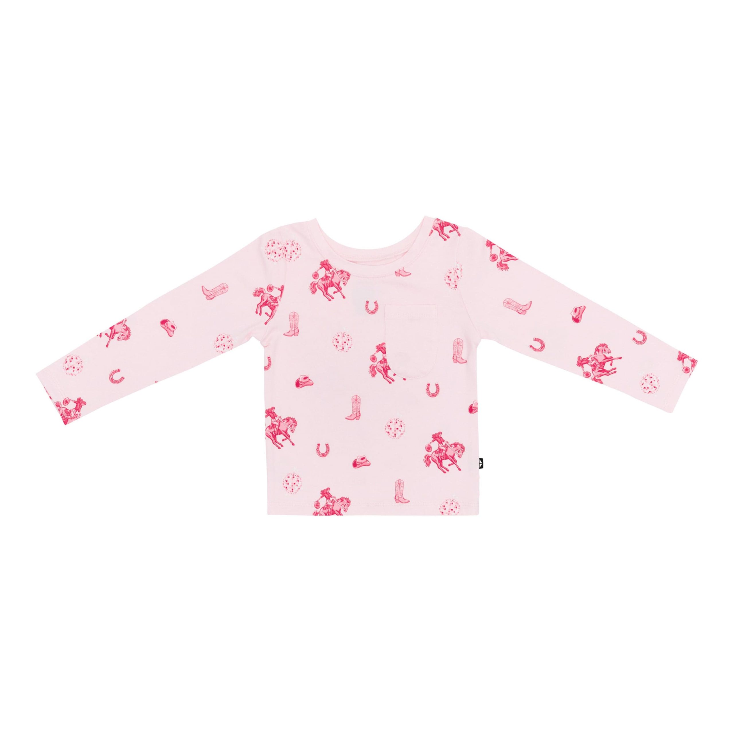 Long Sleeve Toddler Crew Neck Tee in Disco Cowgirl - Image 2