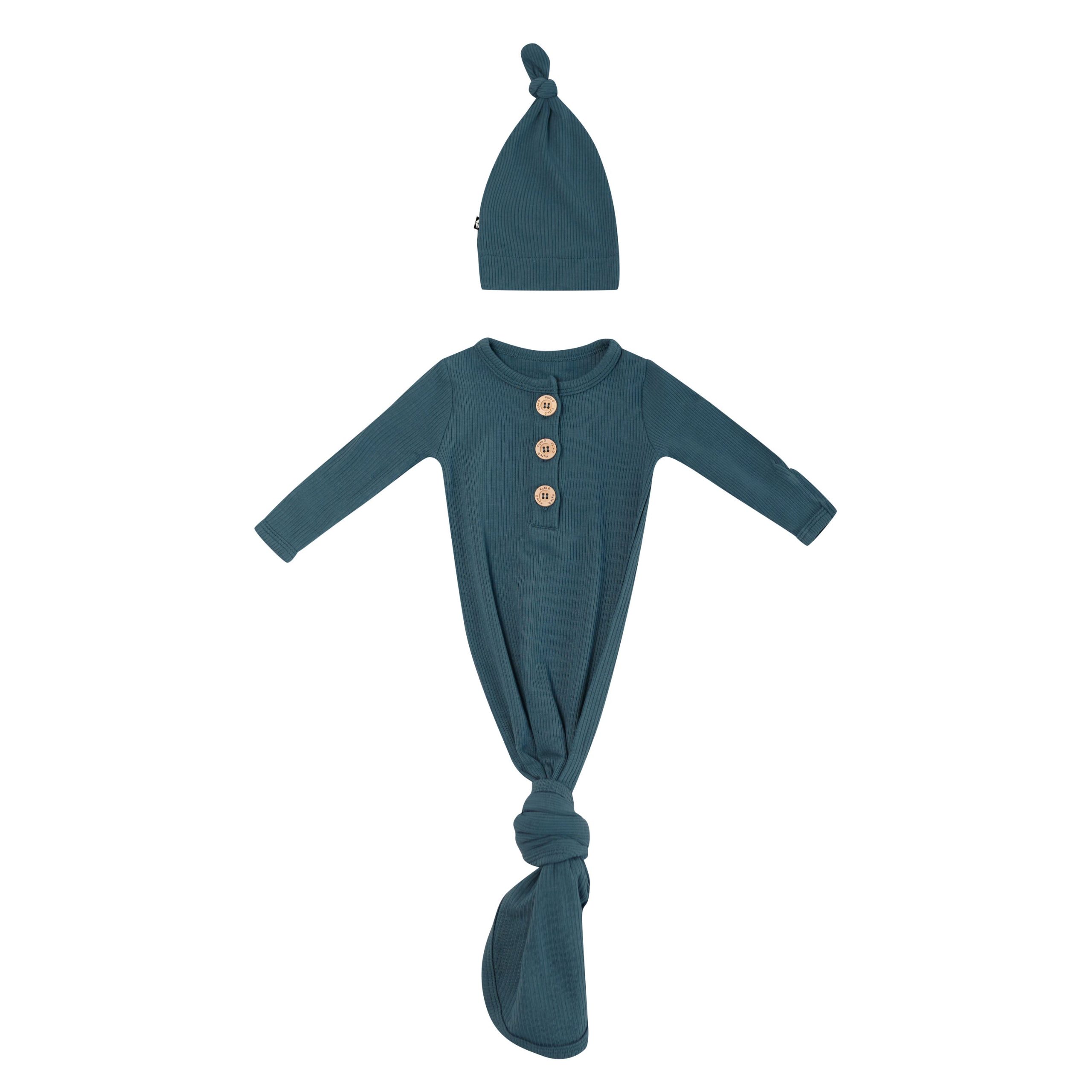 Ribbed Knotted Gown with Hat Set in Atlantic - Image 2