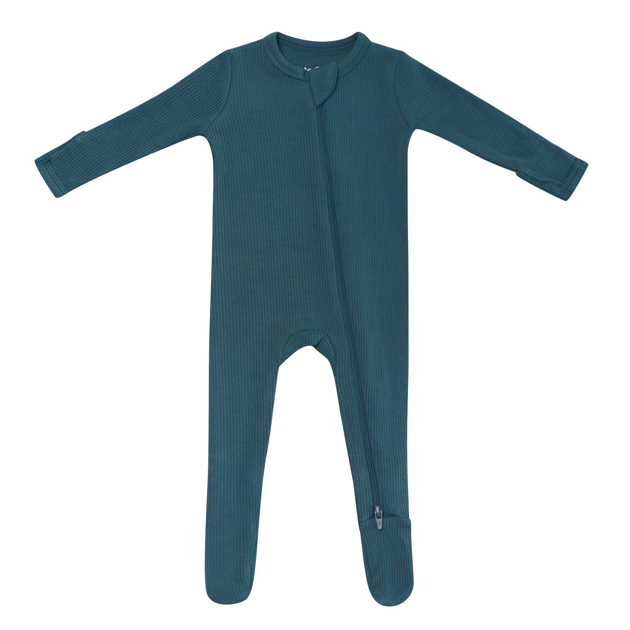 Ribbed Zipper Footie in Atlantic - Image 2