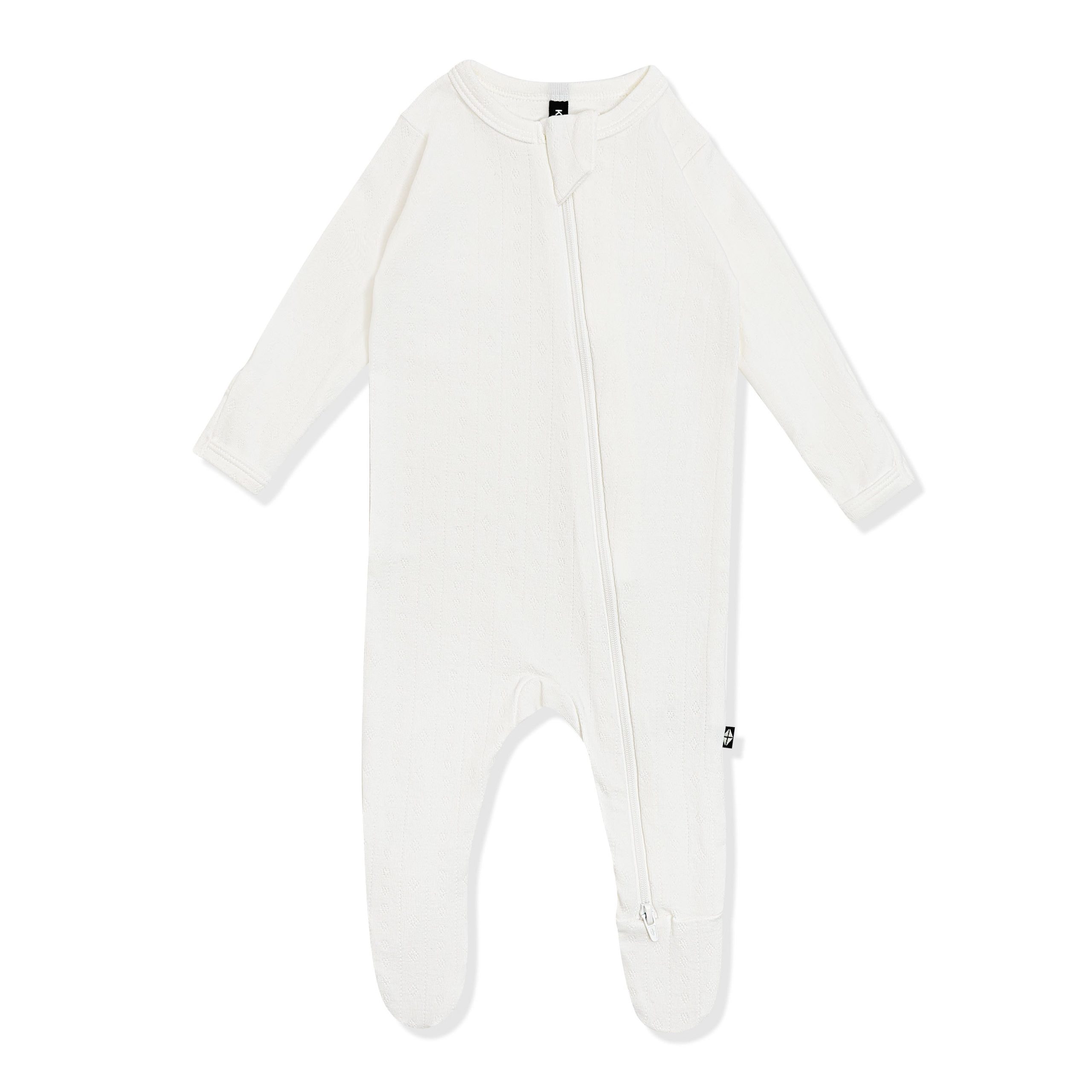 Pointelle Zippered Footie in Cloud - Image 3