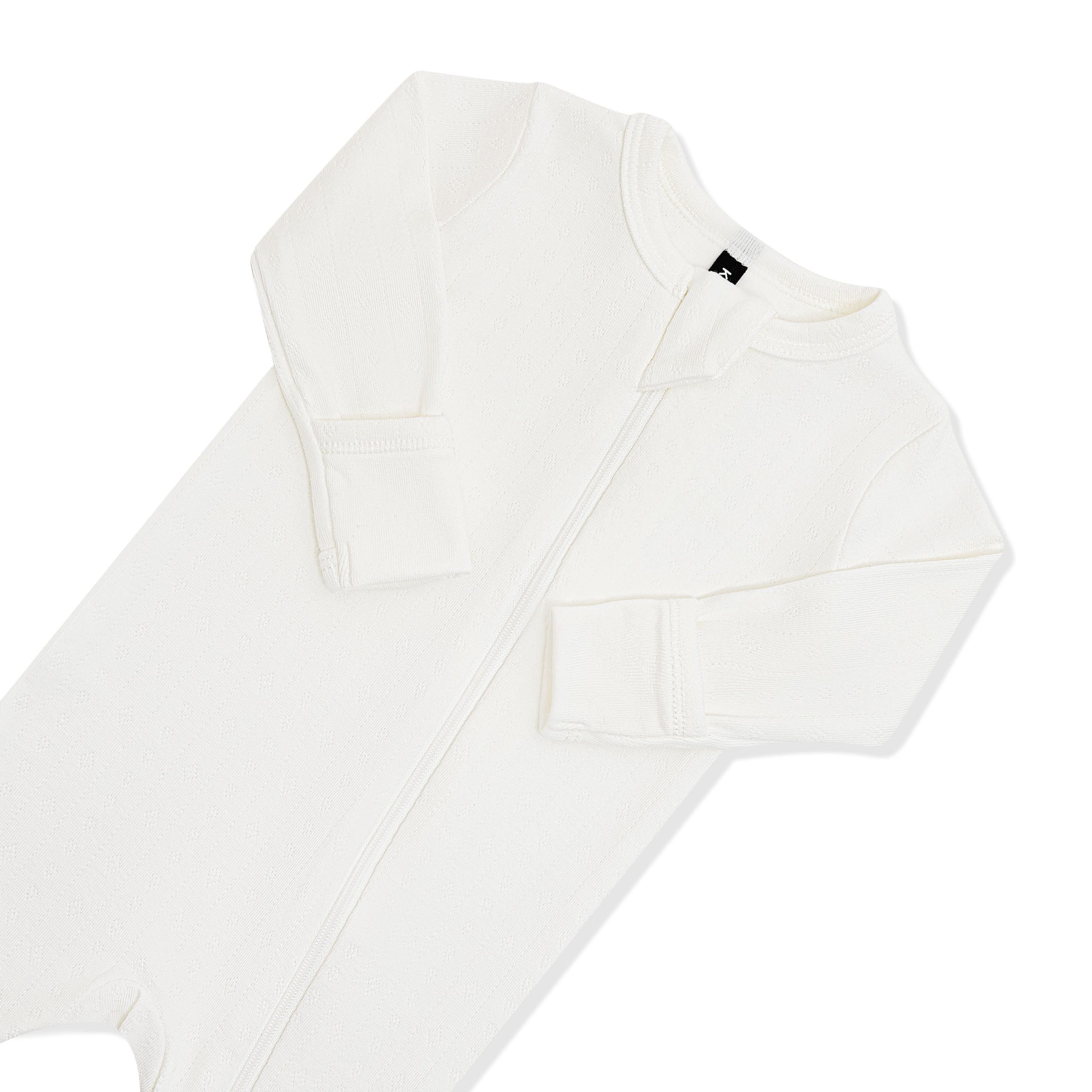 Pointelle Zippered Footie in Cloud - Image 6