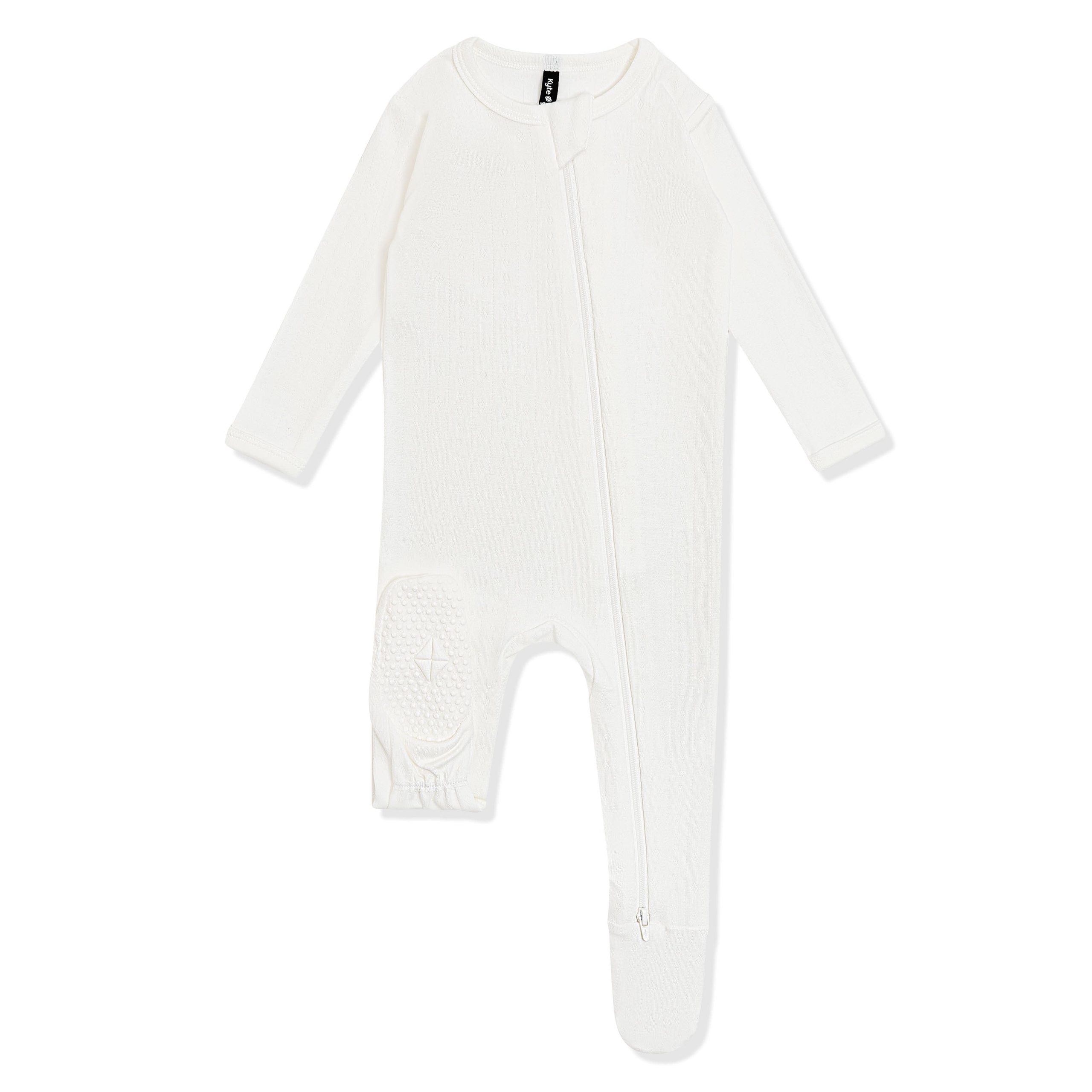 Pointelle Zippered Footie in Cloud - Image 7