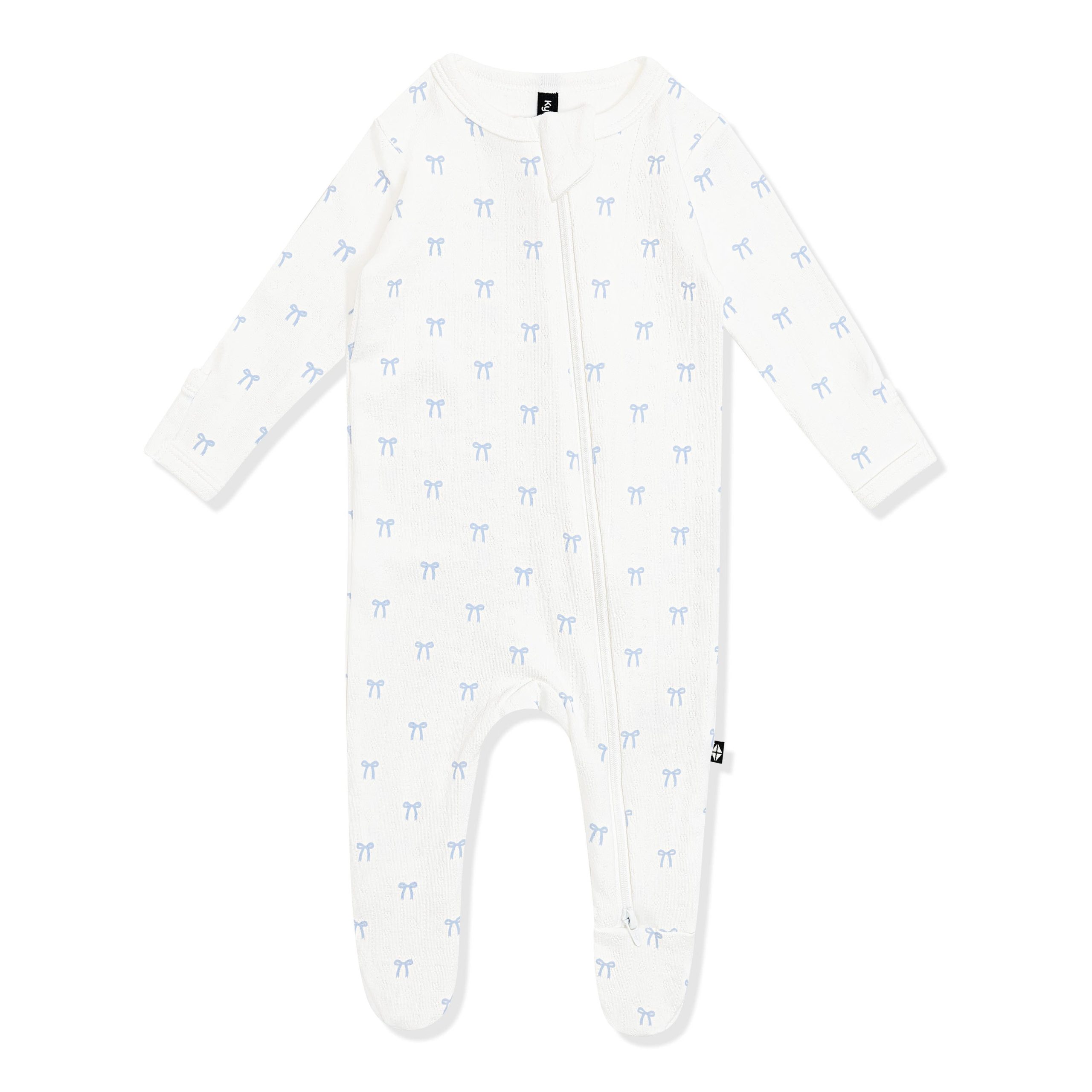 Pointelle Zippered Footie in Sweet Blue Bow - Image 3
