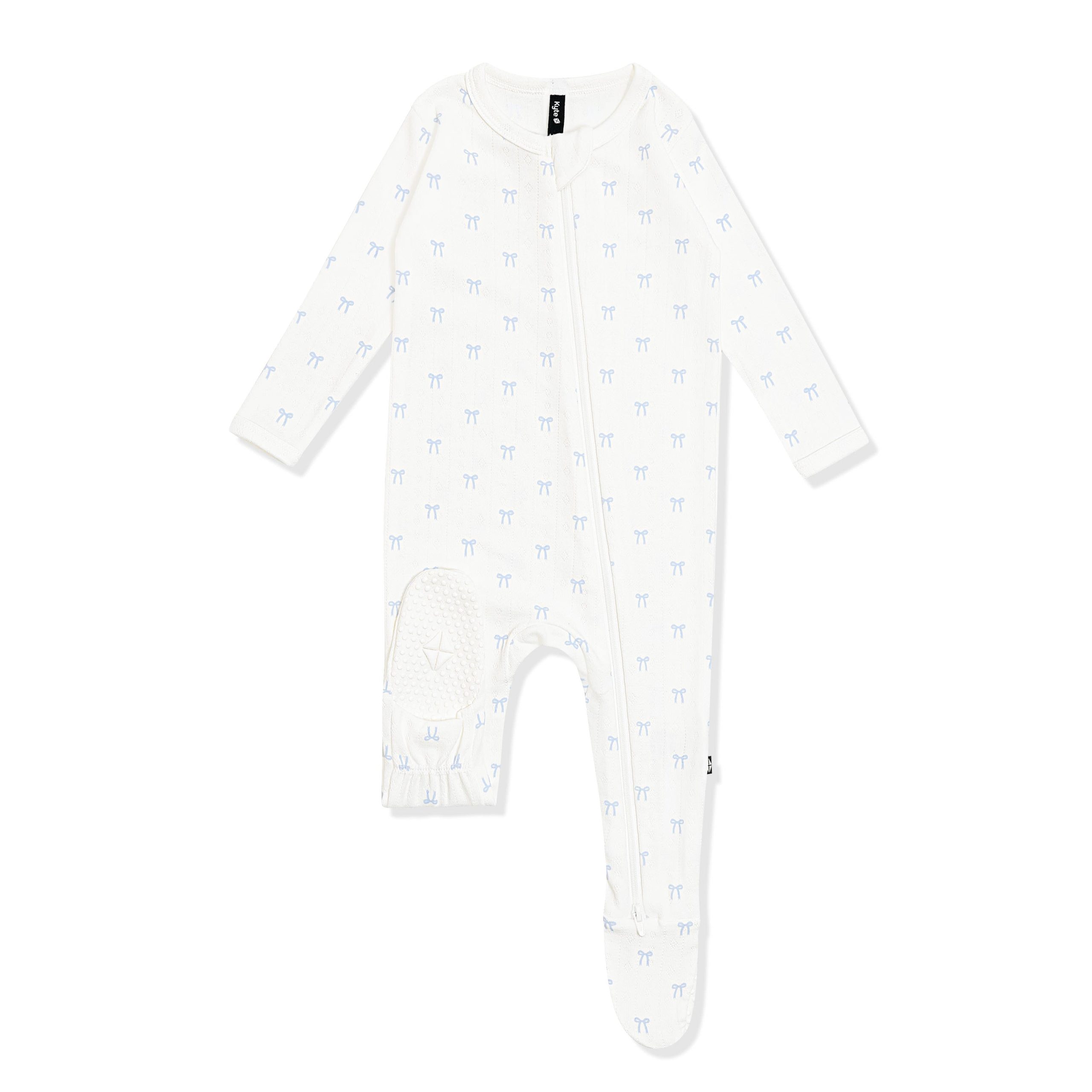 Pointelle Zippered Footie in Sweet Blue Bow - Image 8