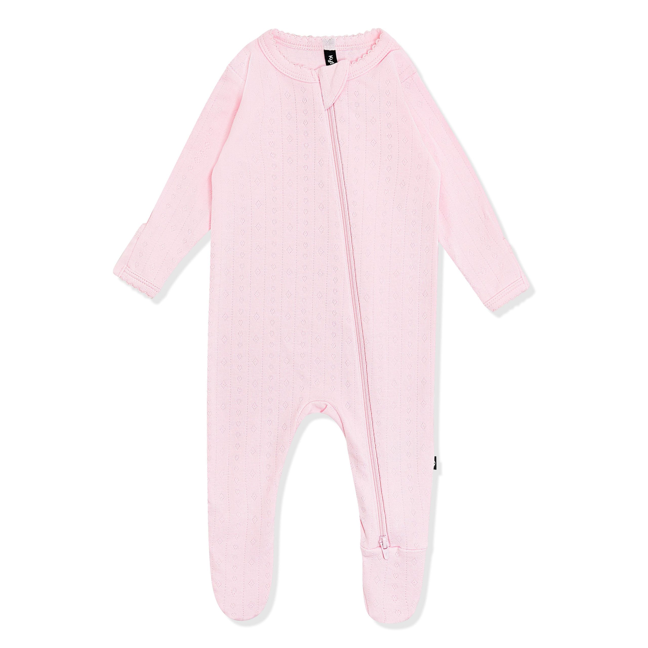 Pointelle Zippered Footie in Sakura - Image 3
