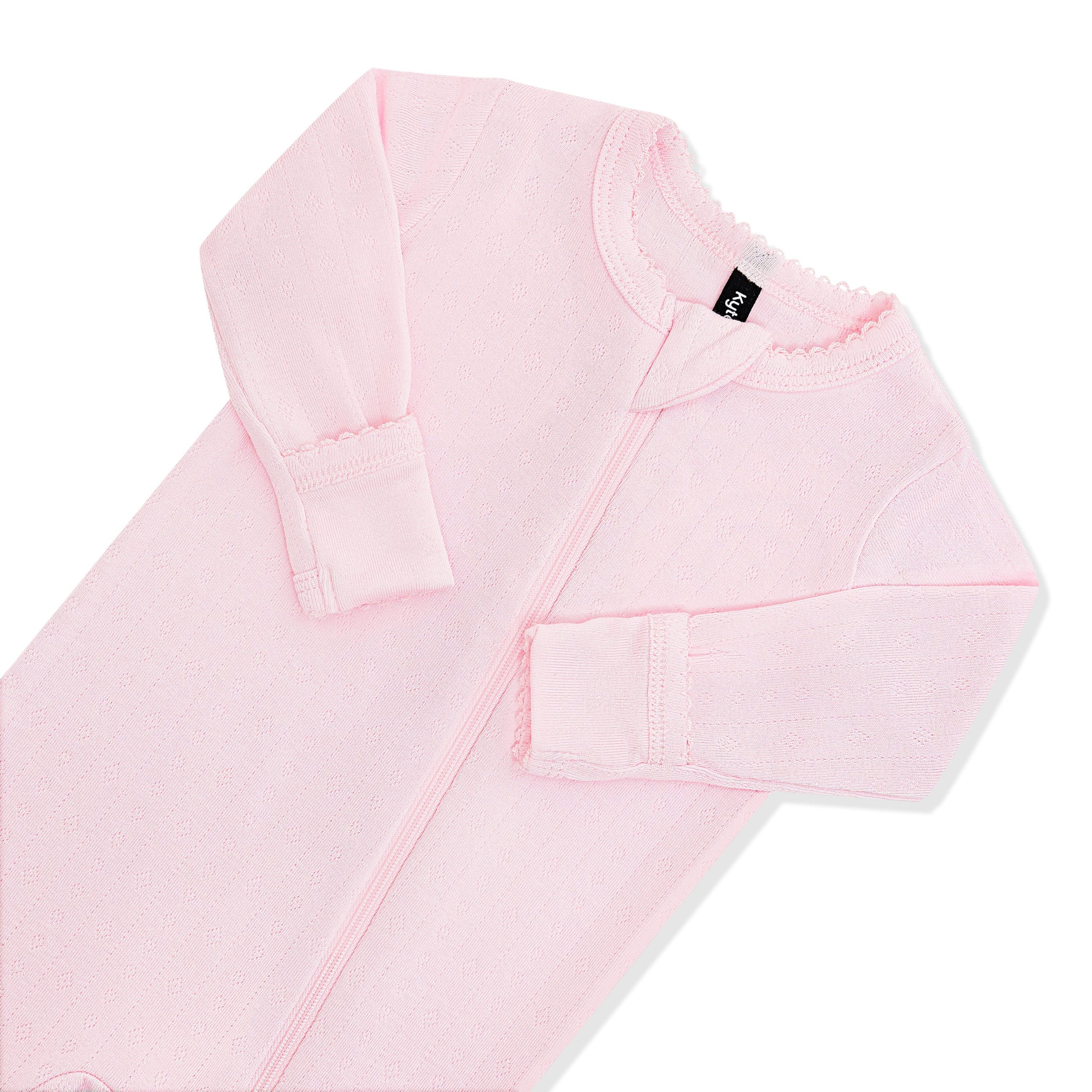 Pointelle Zippered Footie in Sakura - Image 6