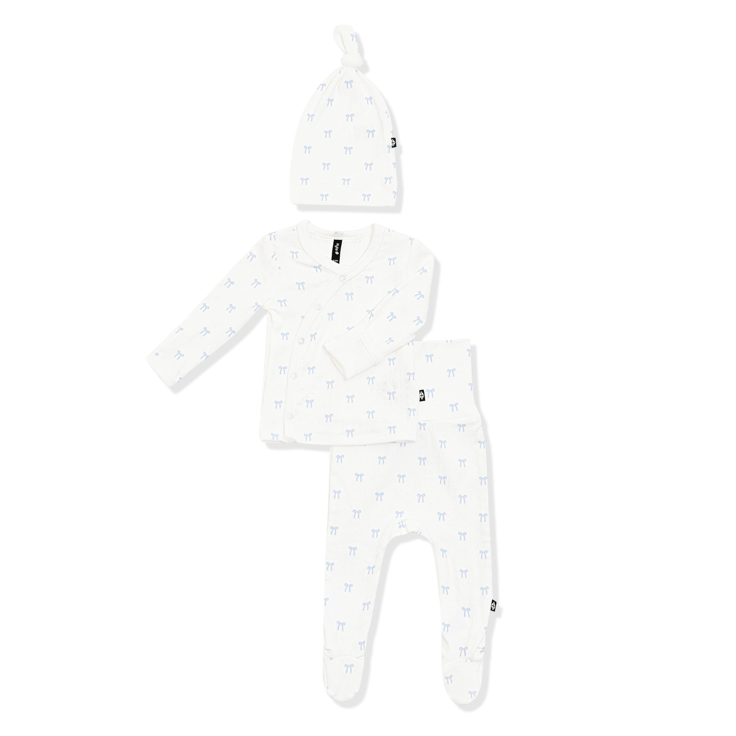Pointelle Take Me Home Set with Cap in Sweet Blue Bow - Image 3