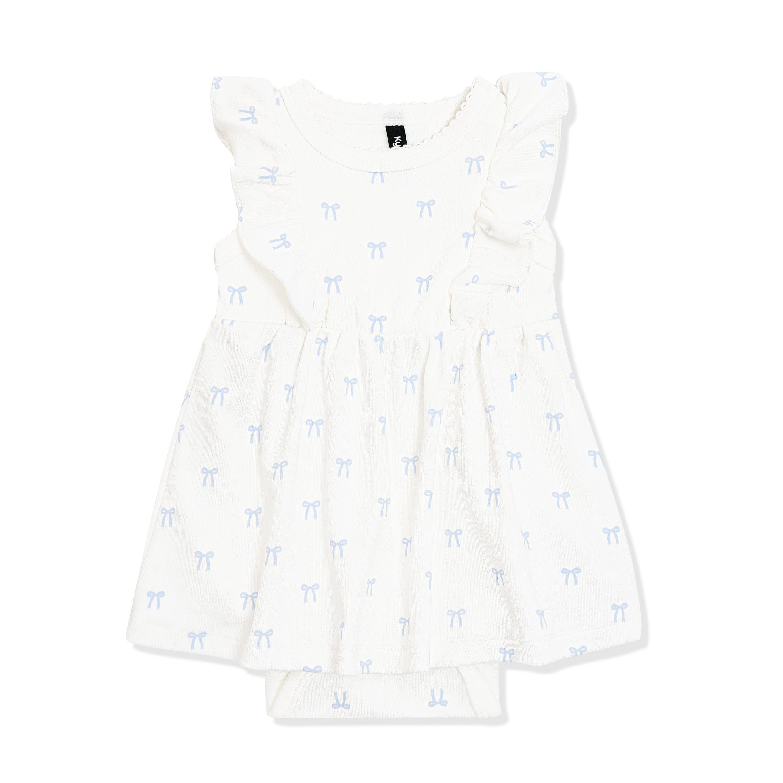 Pointelle Bodysuit Dress in Sweet Blue Bow - Image 3