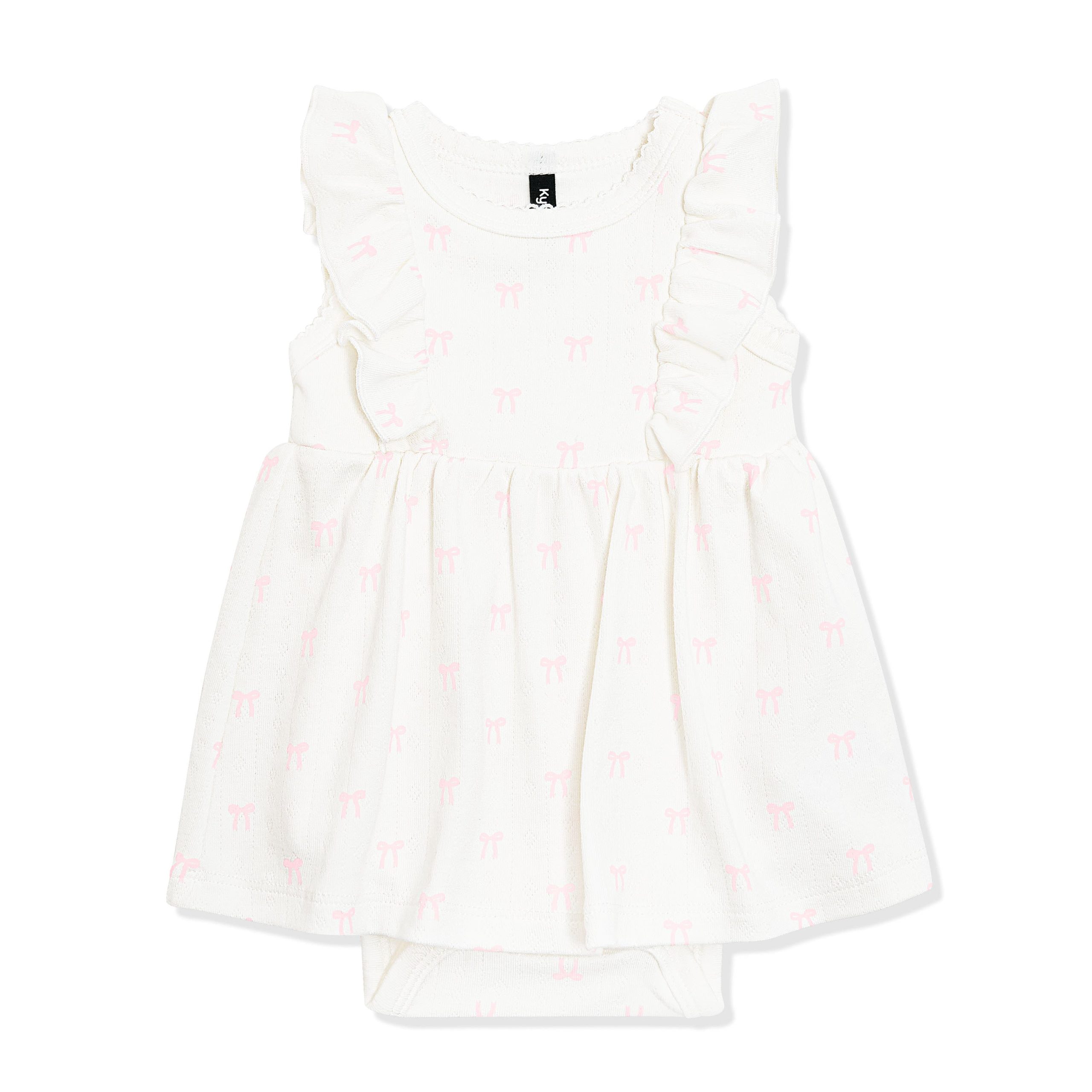 Pointelle Bodysuit Dress in Sweet Pink Bow - Image 3