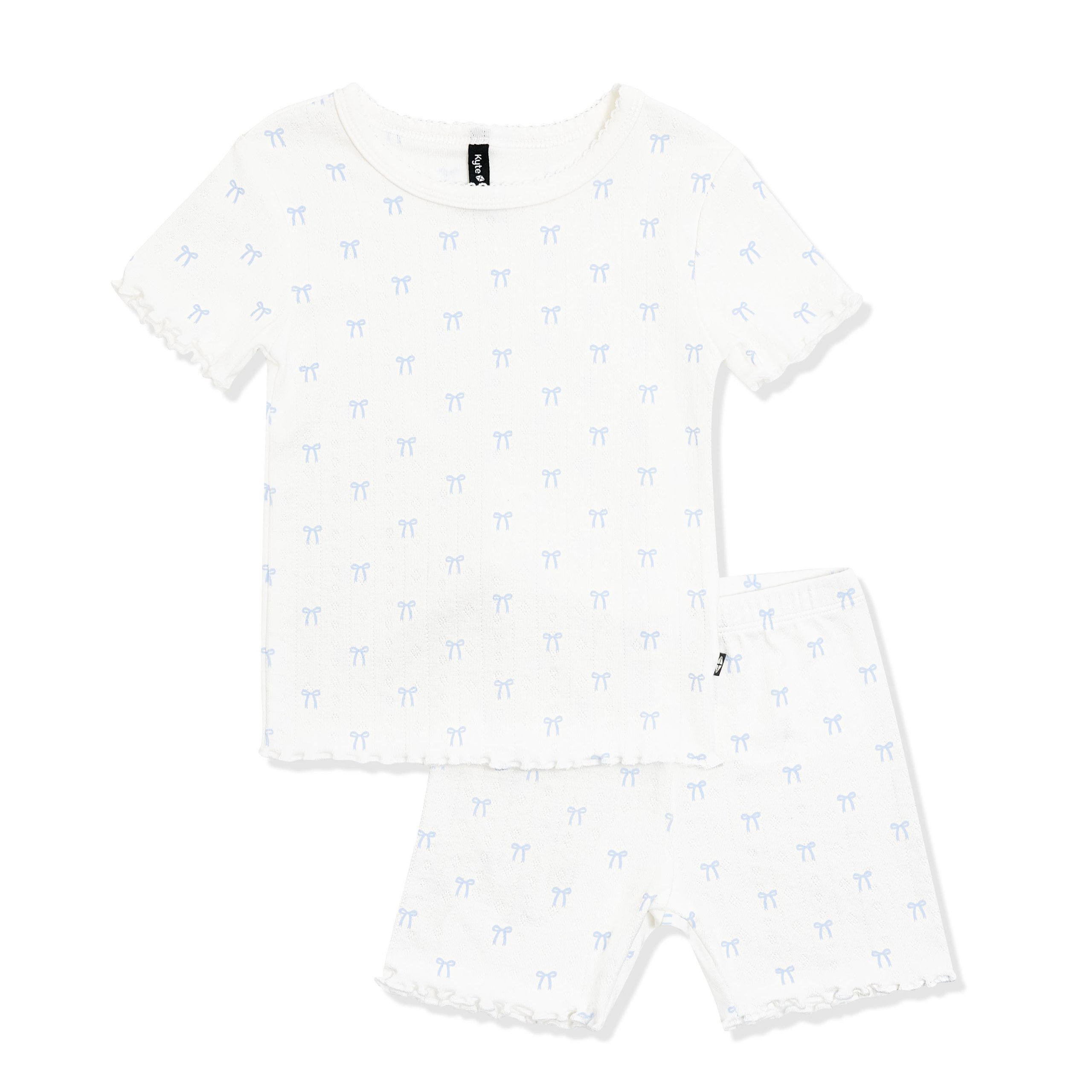 Pointelle Short Sleeve Set in Sweet Blue Bow - Image 3