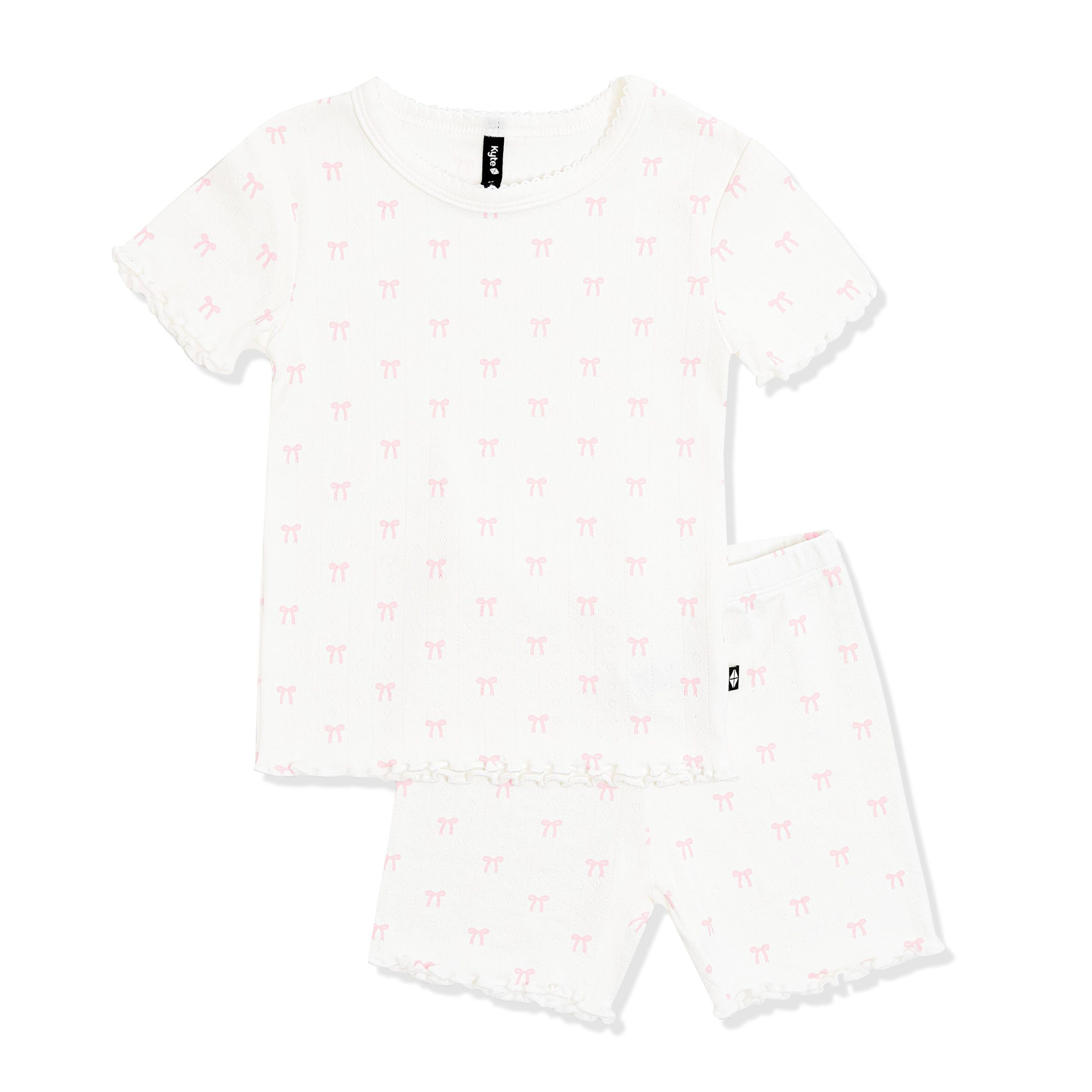 Pointelle Short Sleeve Set in Sweet Pink Bow - Image 3