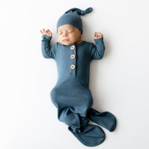 Ribbed Knotted Gown with Hat Set in Atlantic