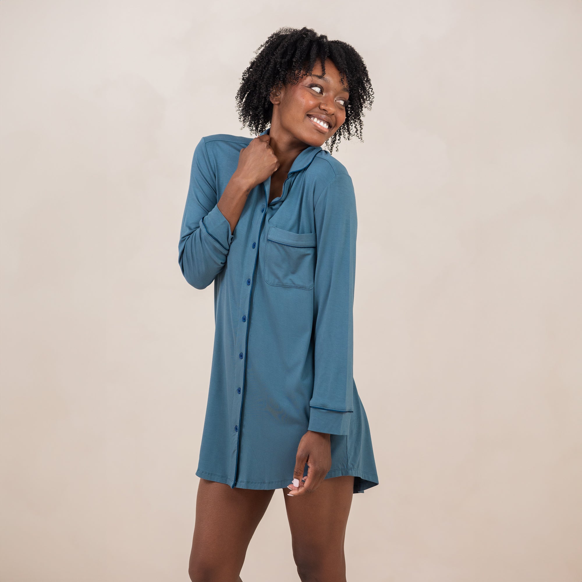 Long Sleeve Women's Nightshirt in Atlantic