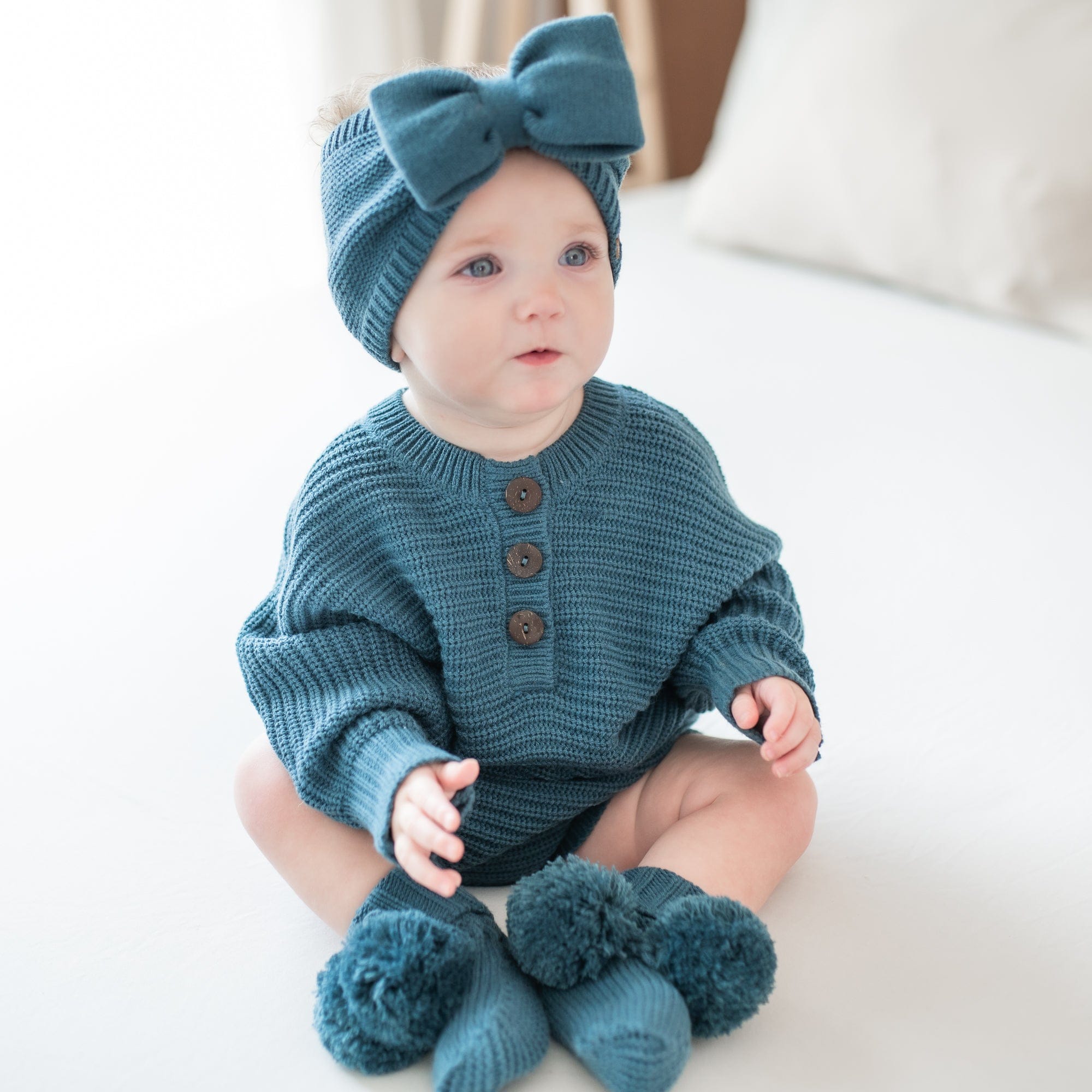 Chunky Knit Bow Headband in Atlantic - Image 6