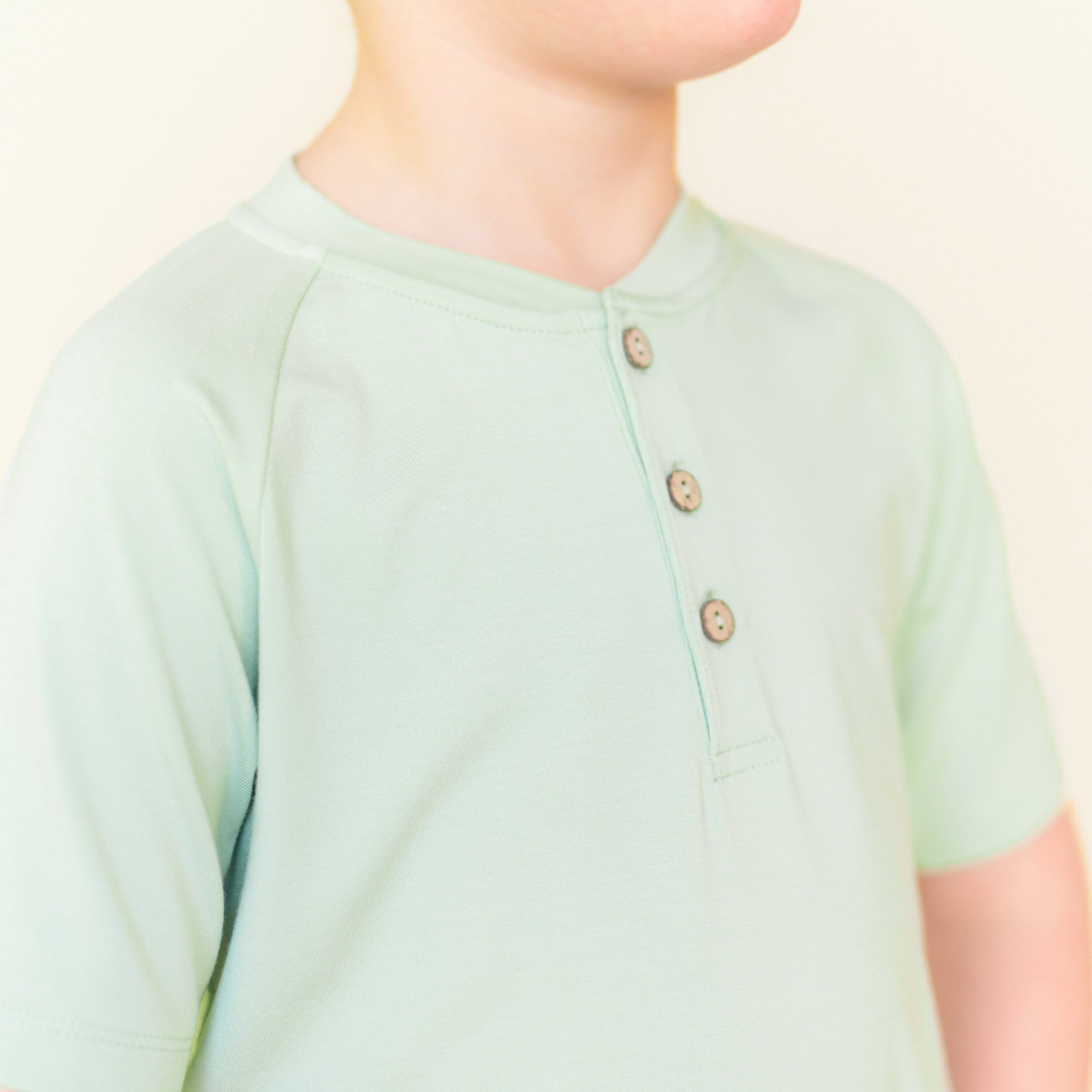 Short Sleeve Toddler Henley Tee in Basil - Image 3