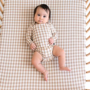 Long Sleeve Bodysuit in Gingham Bisque