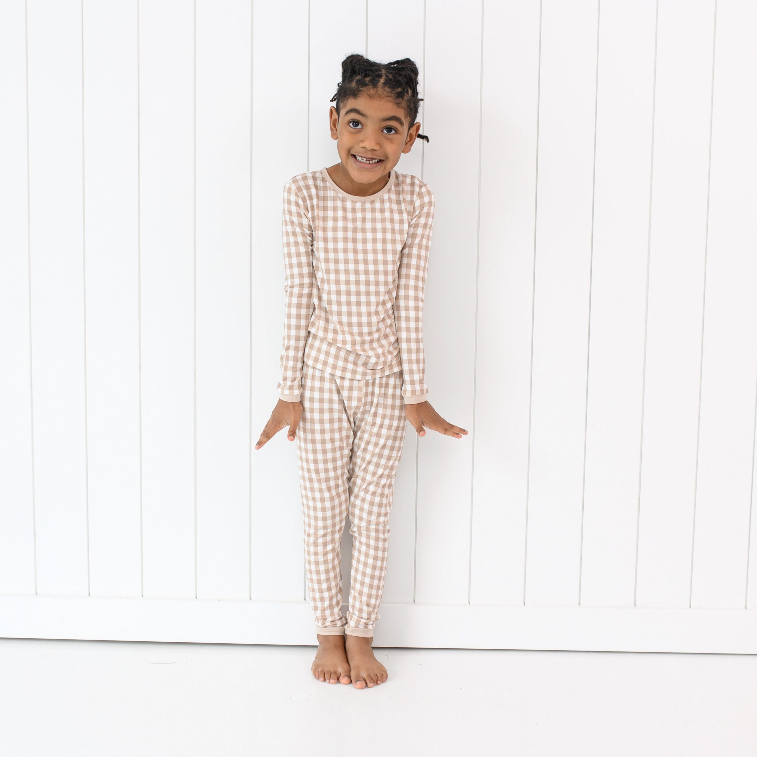 Long Sleeve Pajamas in Gingham Bisque - Image 4