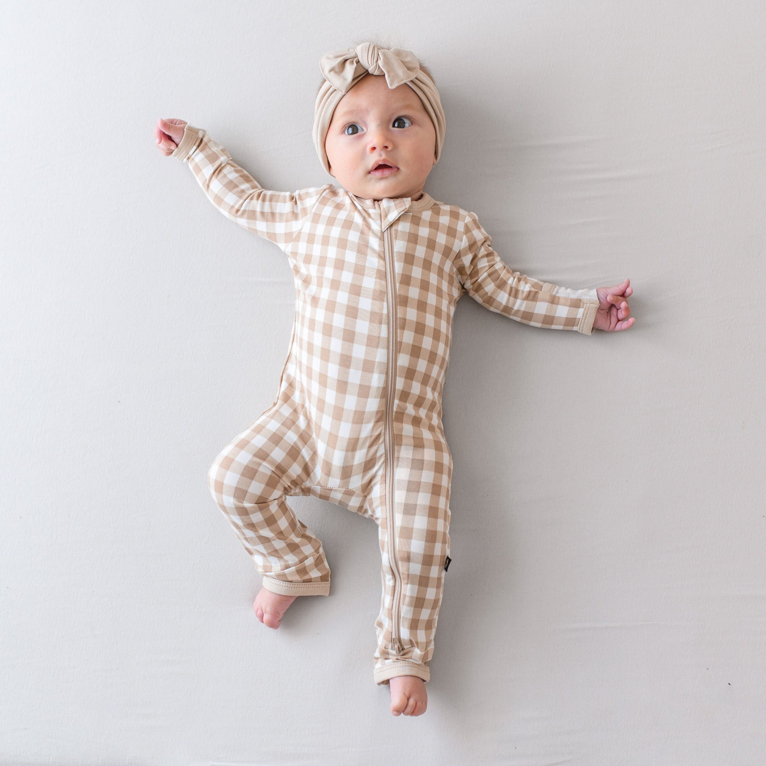 Zippered Romper in Gingham Bisque - Image 3