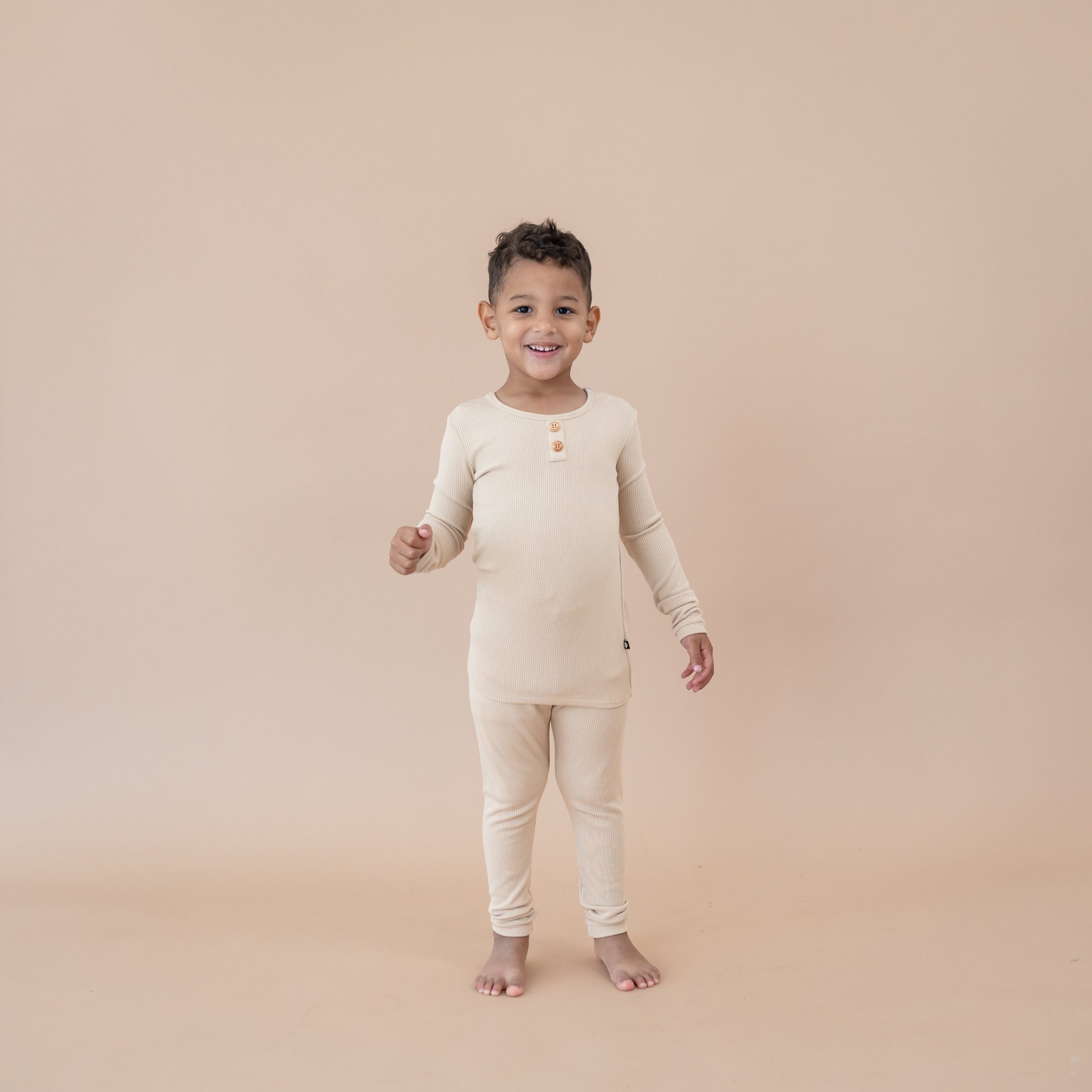 Ribbed Henley Set in Bisque - Image 2