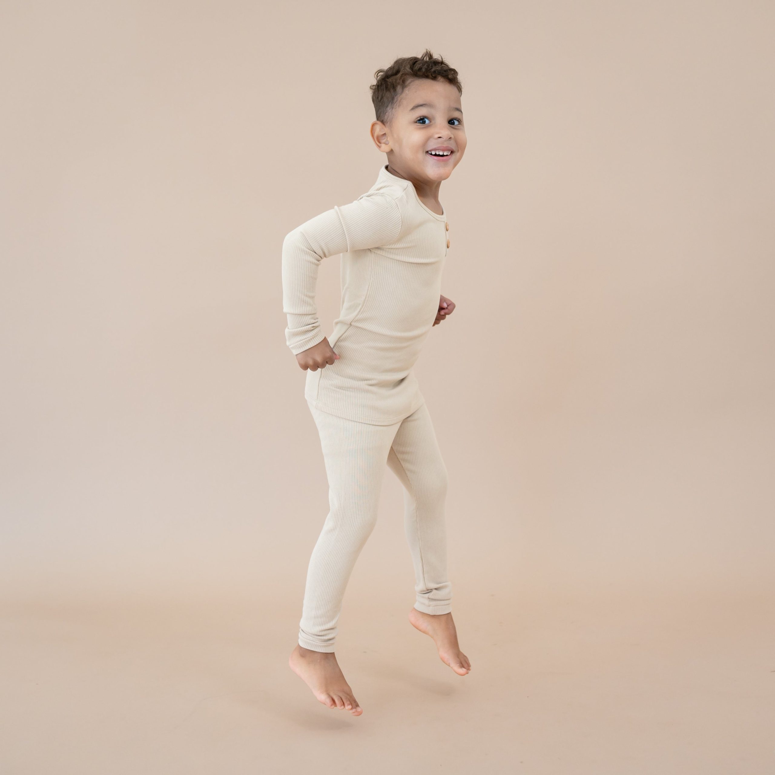 Ribbed Henley Set in Bisque - Image 5