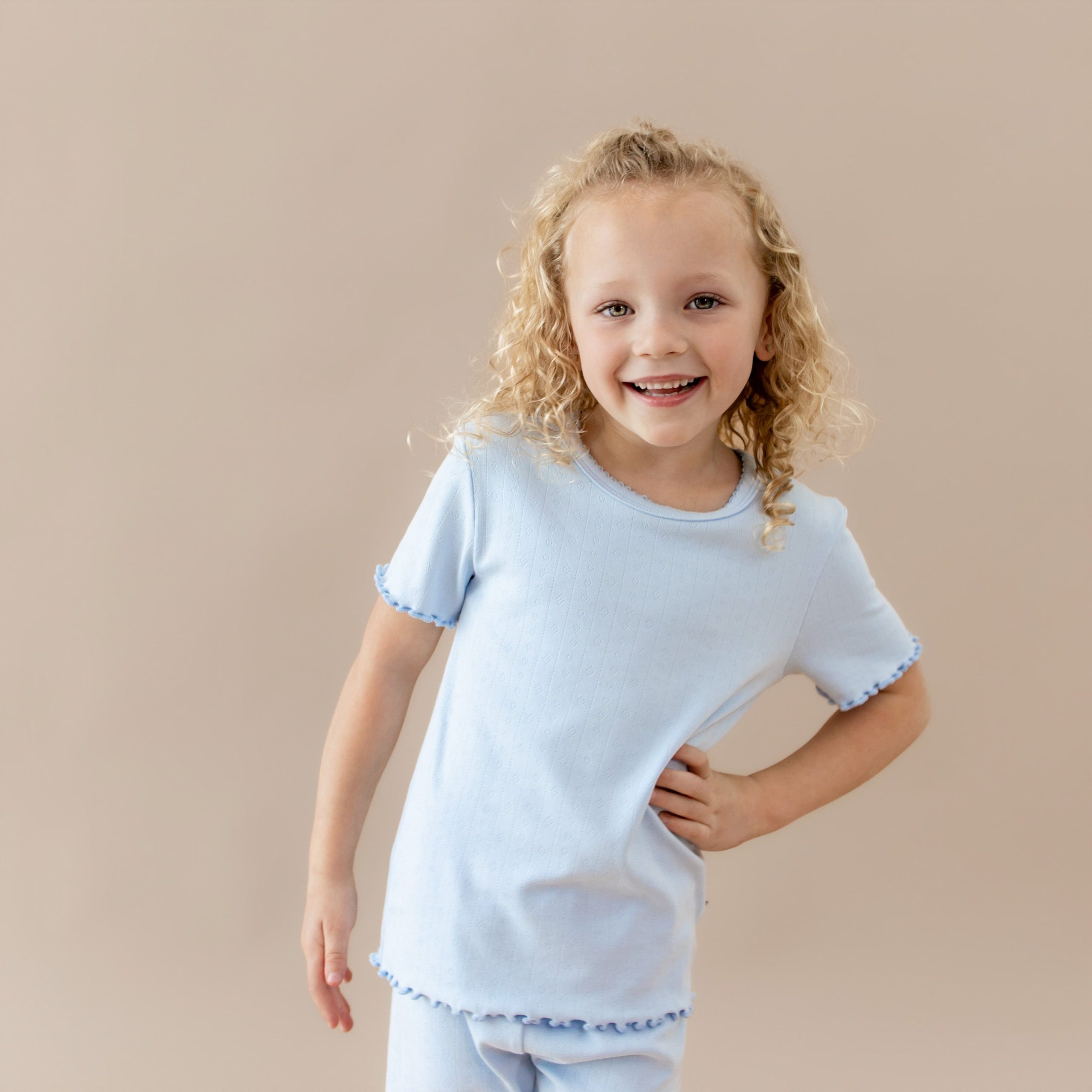 Pointelle Short Sleeve Set in Breeze - Image 5