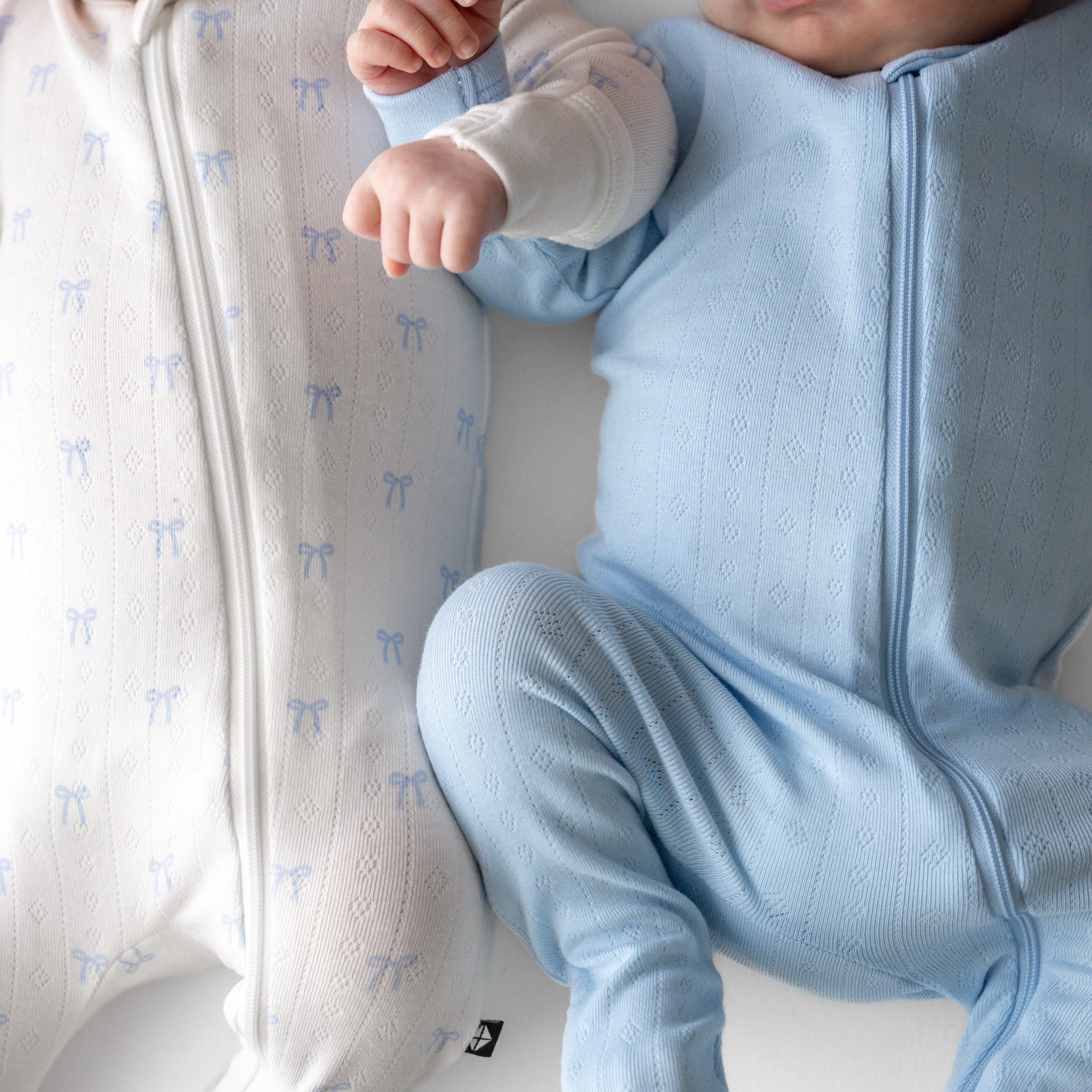 Pointelle Zippered Footie in Sweet Blue Bow - Image 4