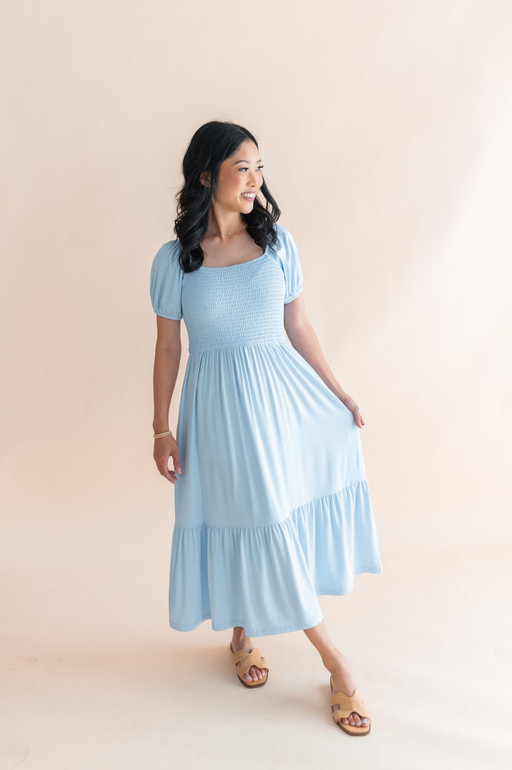 Women's Smocked Dress in Breeze - Image 6