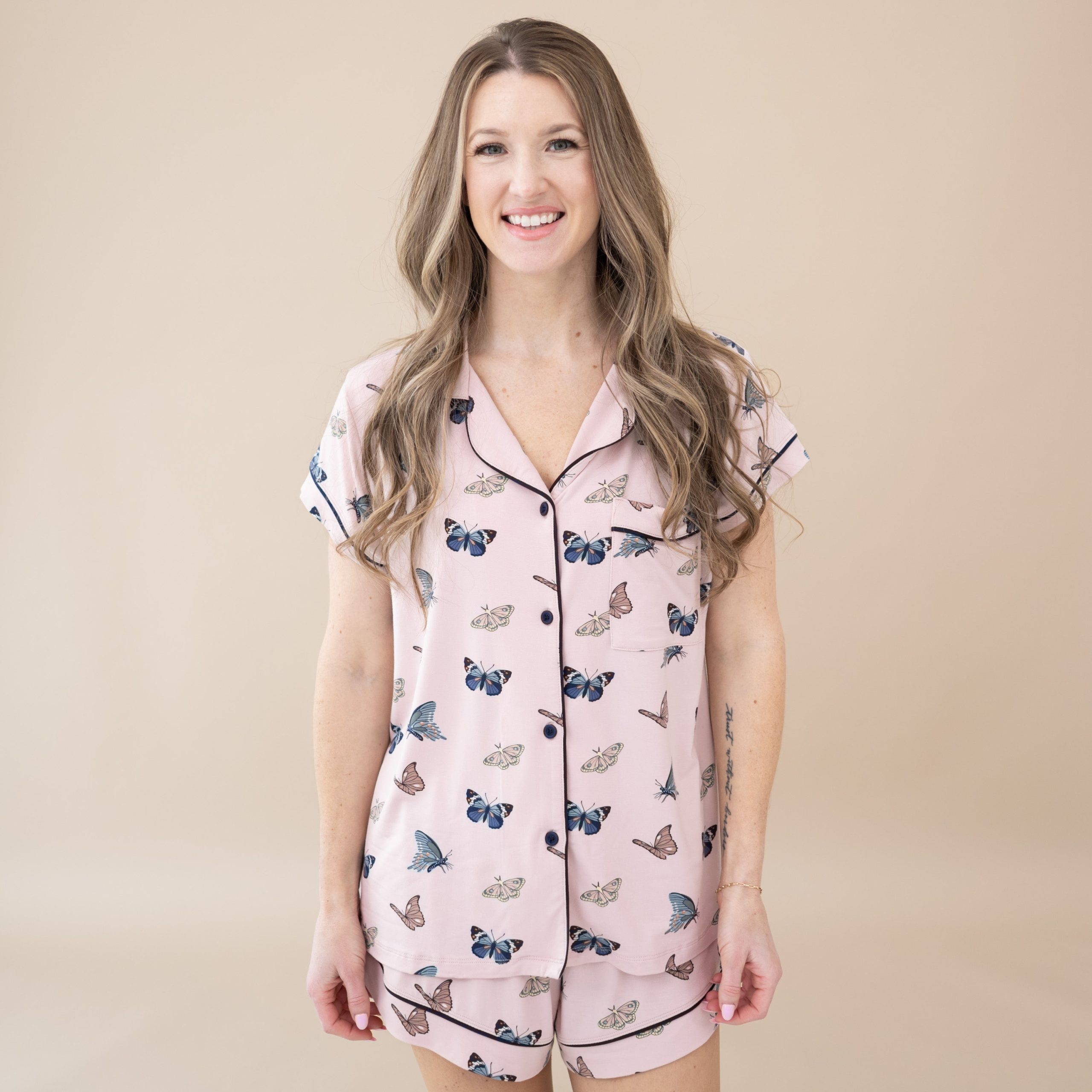 Women's Short Sleeve Pajama Set in Blush Butterfly