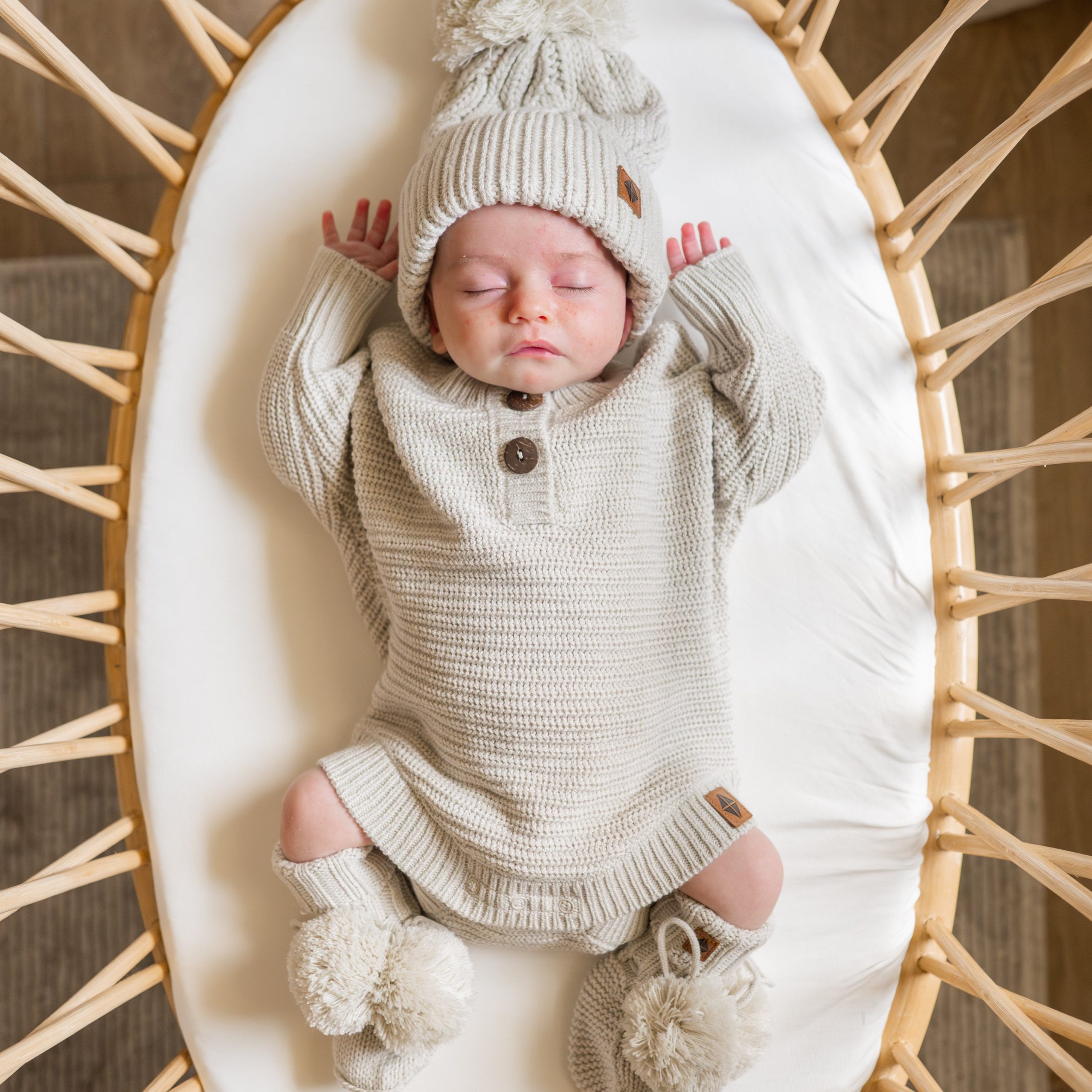 Chunky Cable Knit Beanie in Oat - Image 3