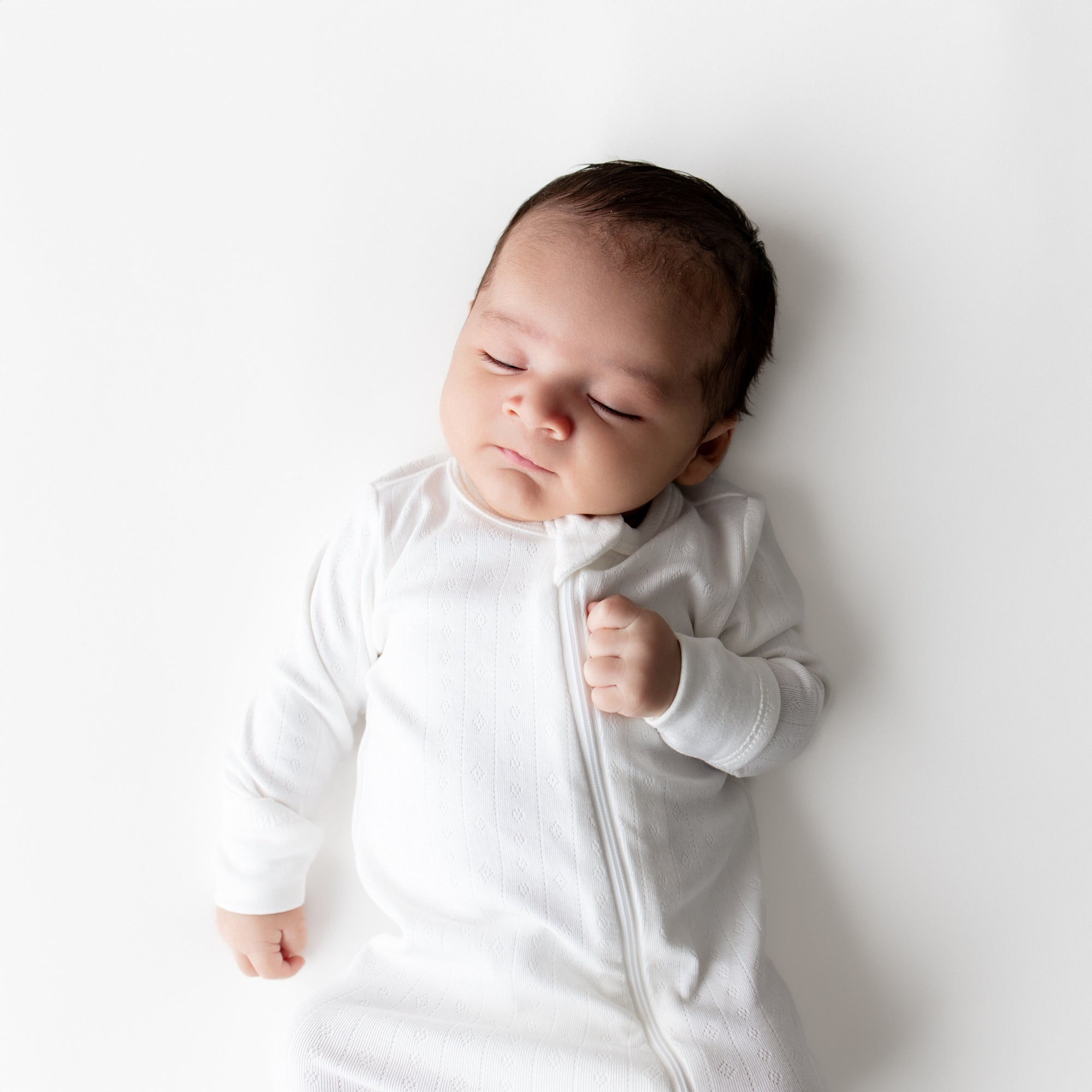 Pointelle Zippered Footie in Cloud - Image 4
