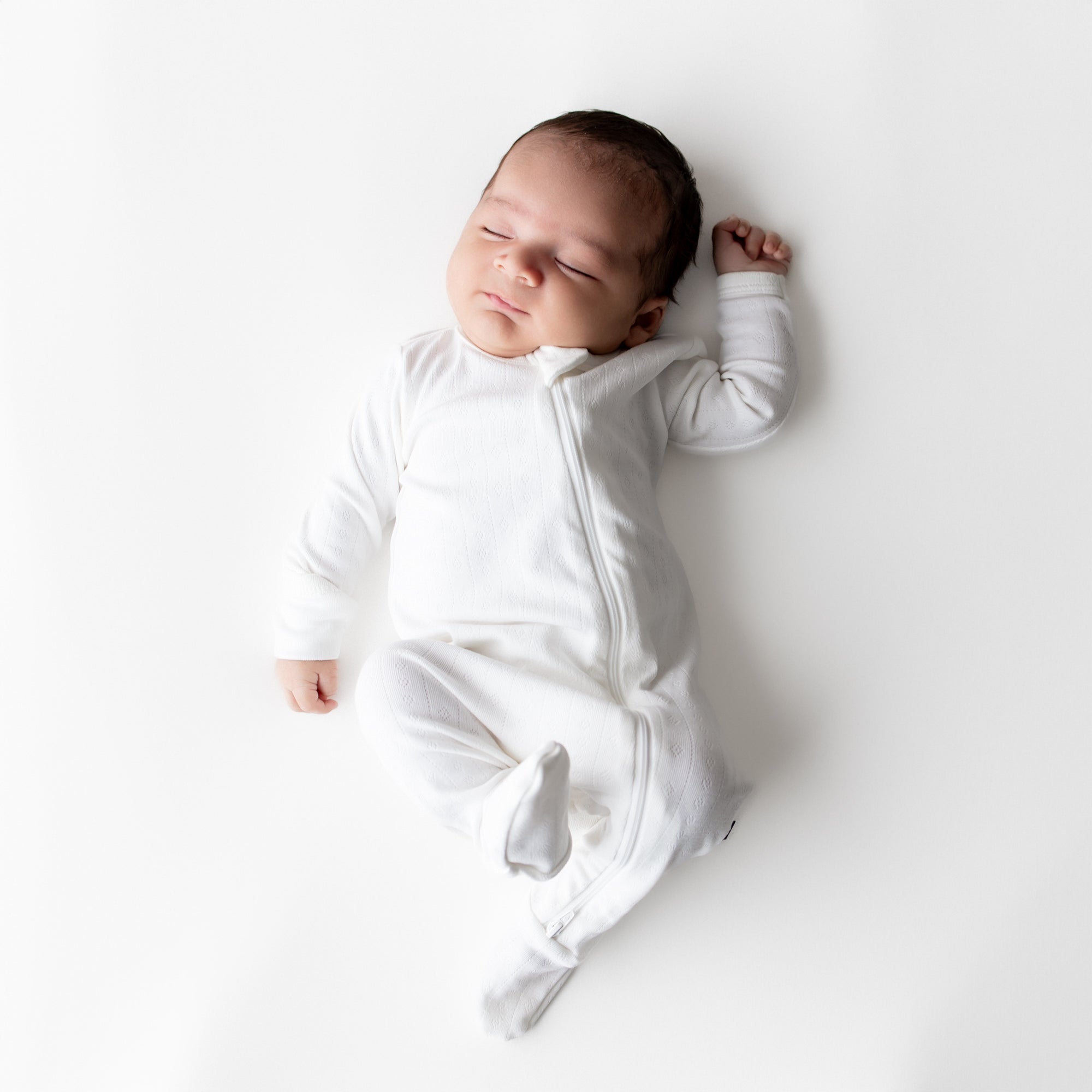 Pointelle Zippered Footie in Cloud