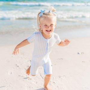 Zipper Shortall Romper in Small Mist Stripe