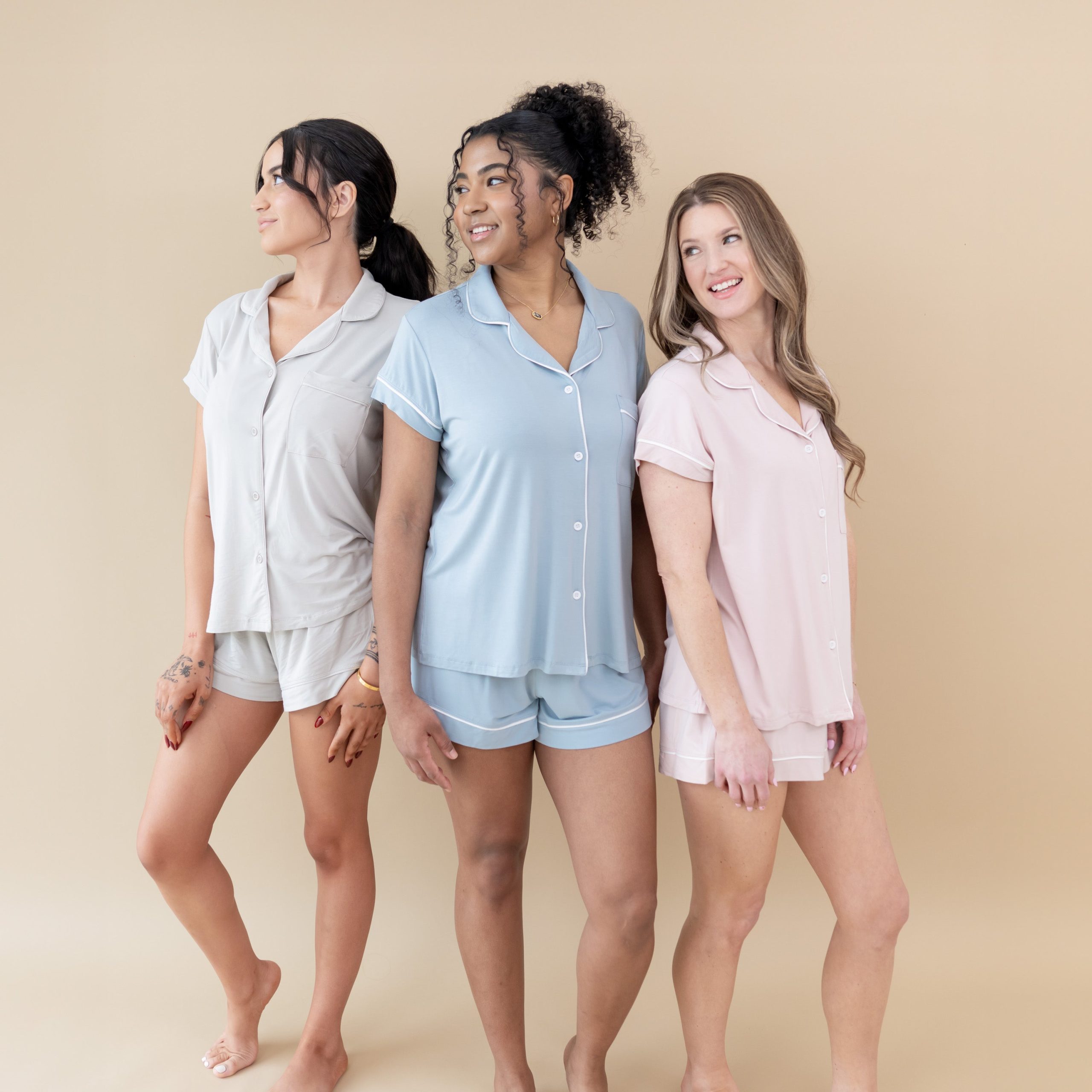 Women's Short Sleeve Pajama Set in Fog with Cloud Trim - Image 4