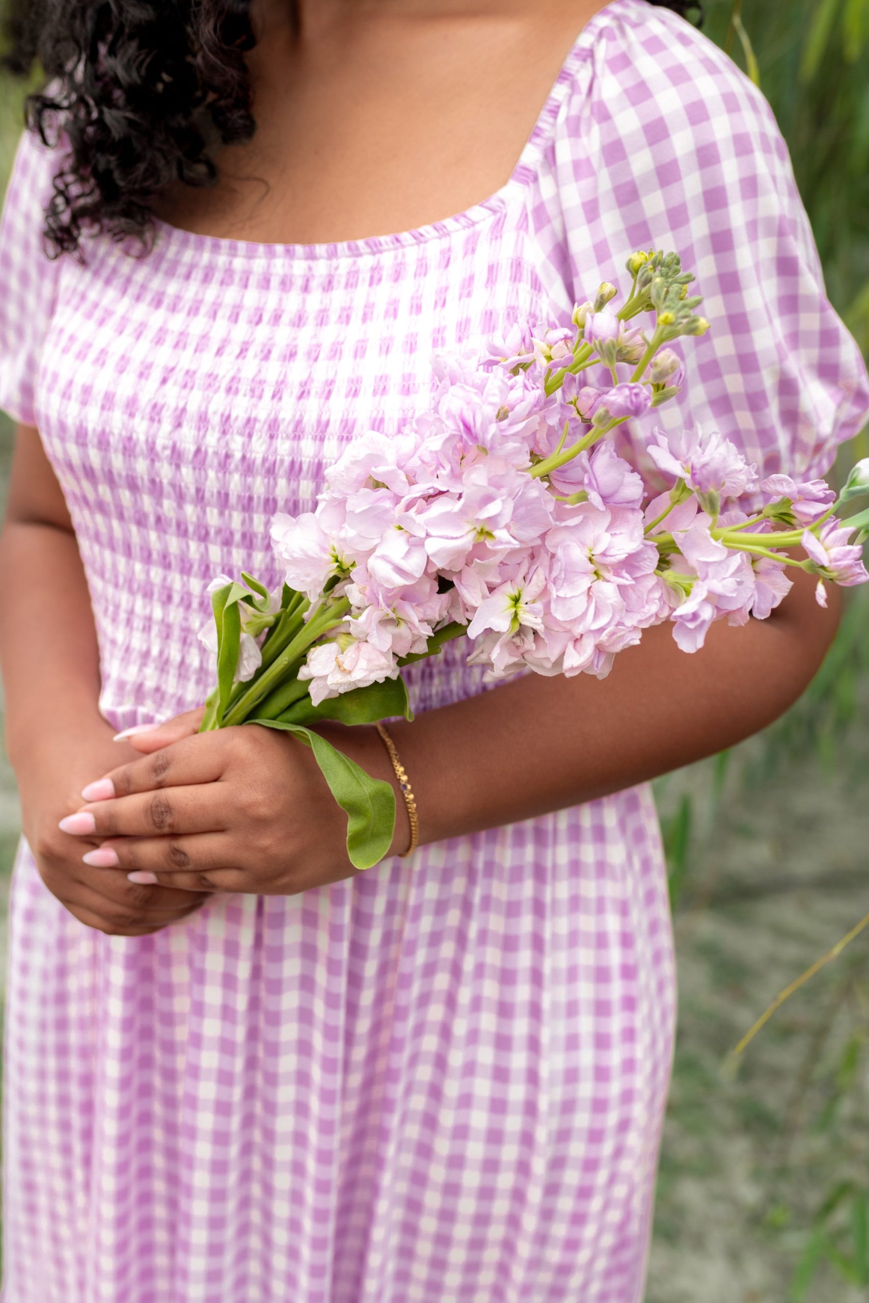 Women's Smocked Dress in Gingham Thistle - Image 5