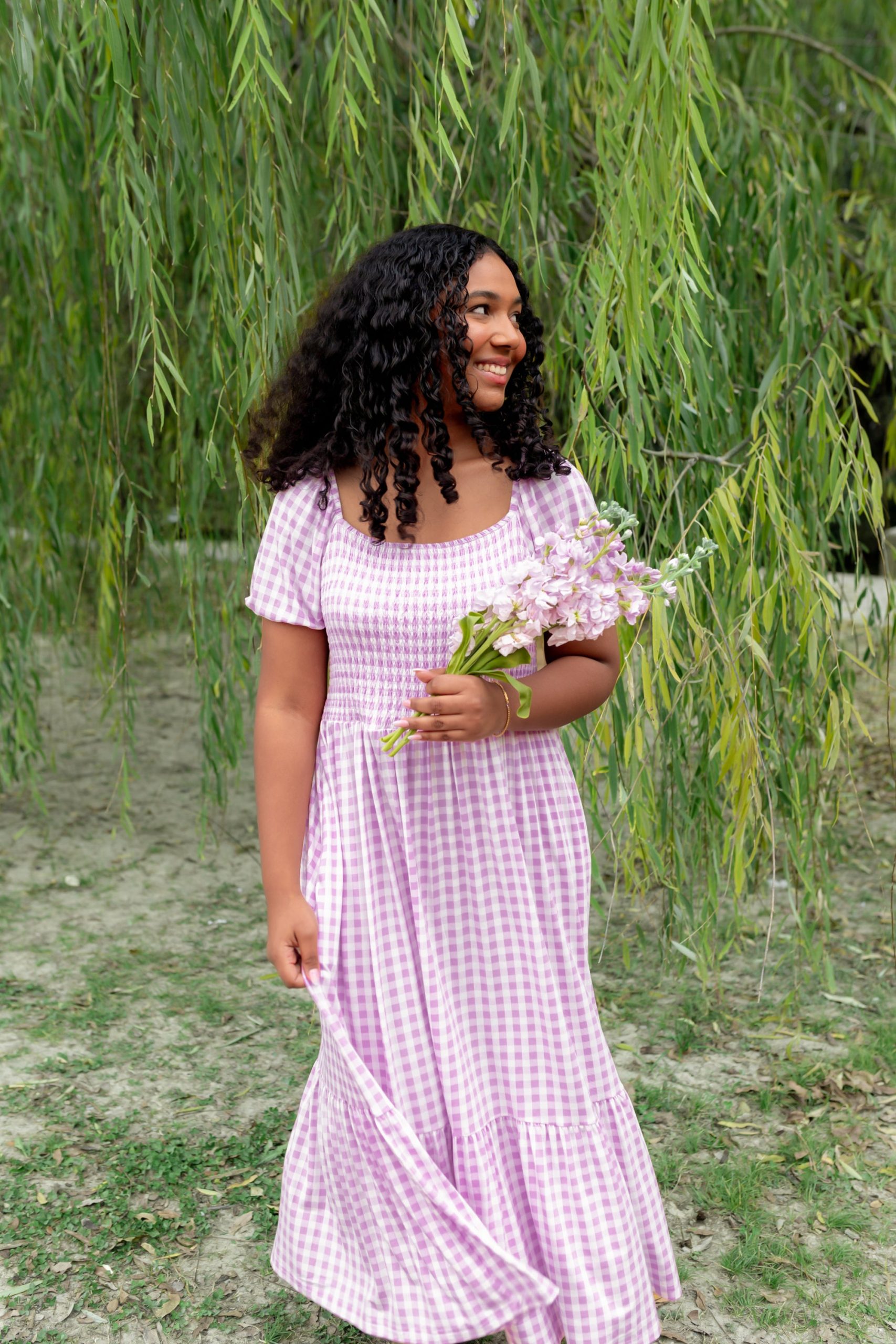 Women's Smocked Dress in Gingham Thistle - Image 6