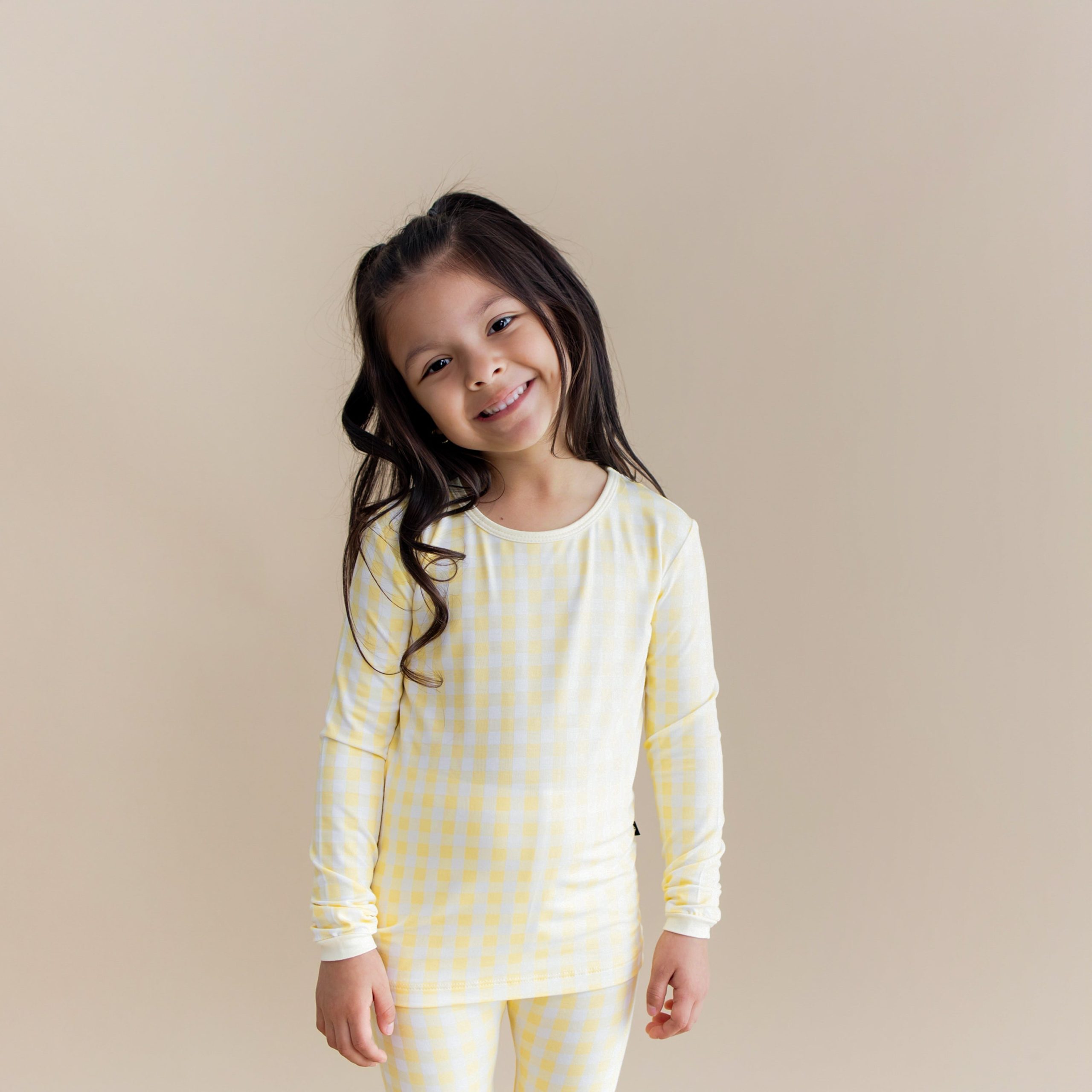 Long Sleeve Pajamas in Gingham Chamomile - Image 3