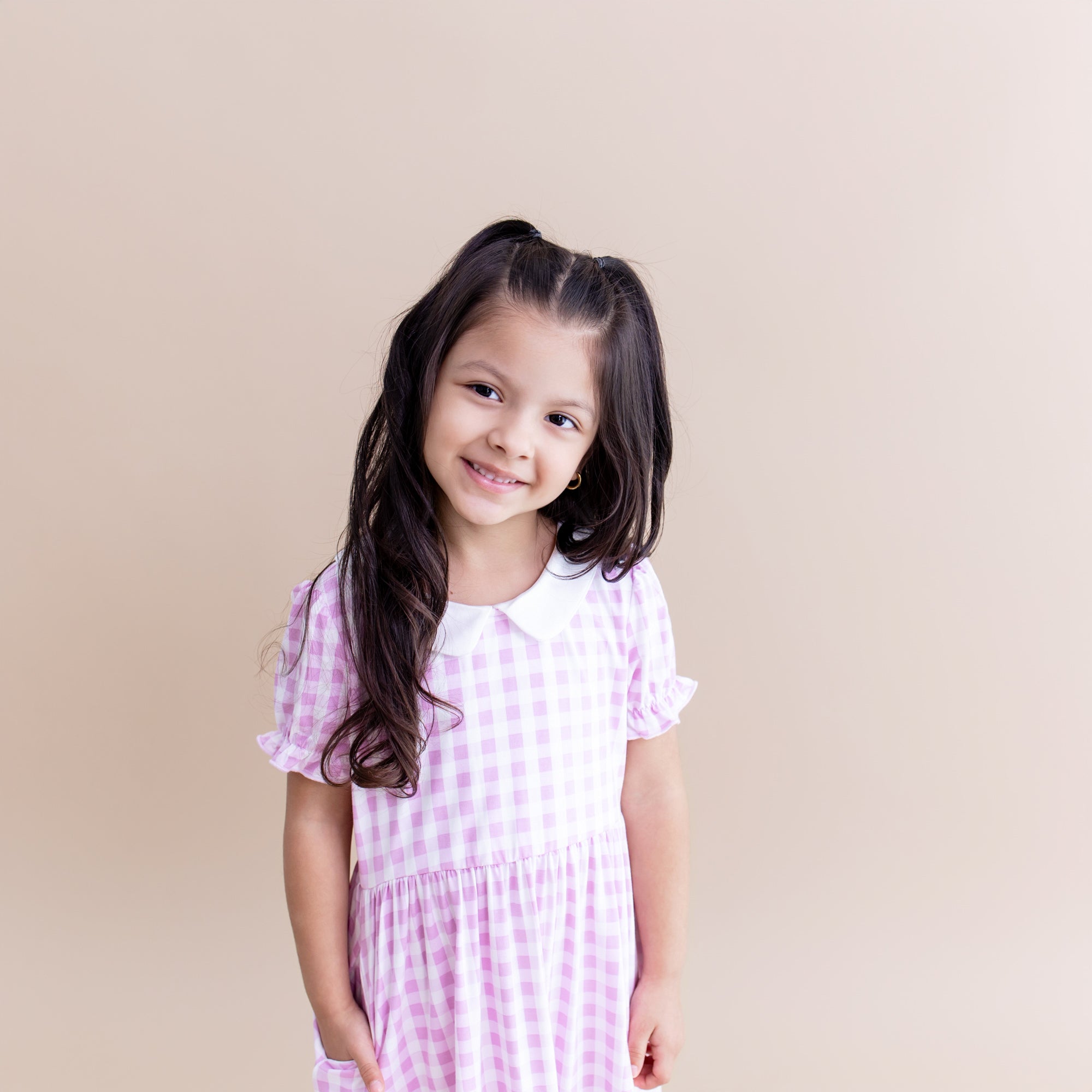 Peter Pan Collar Dress in Gingham Thistle - Image 4
