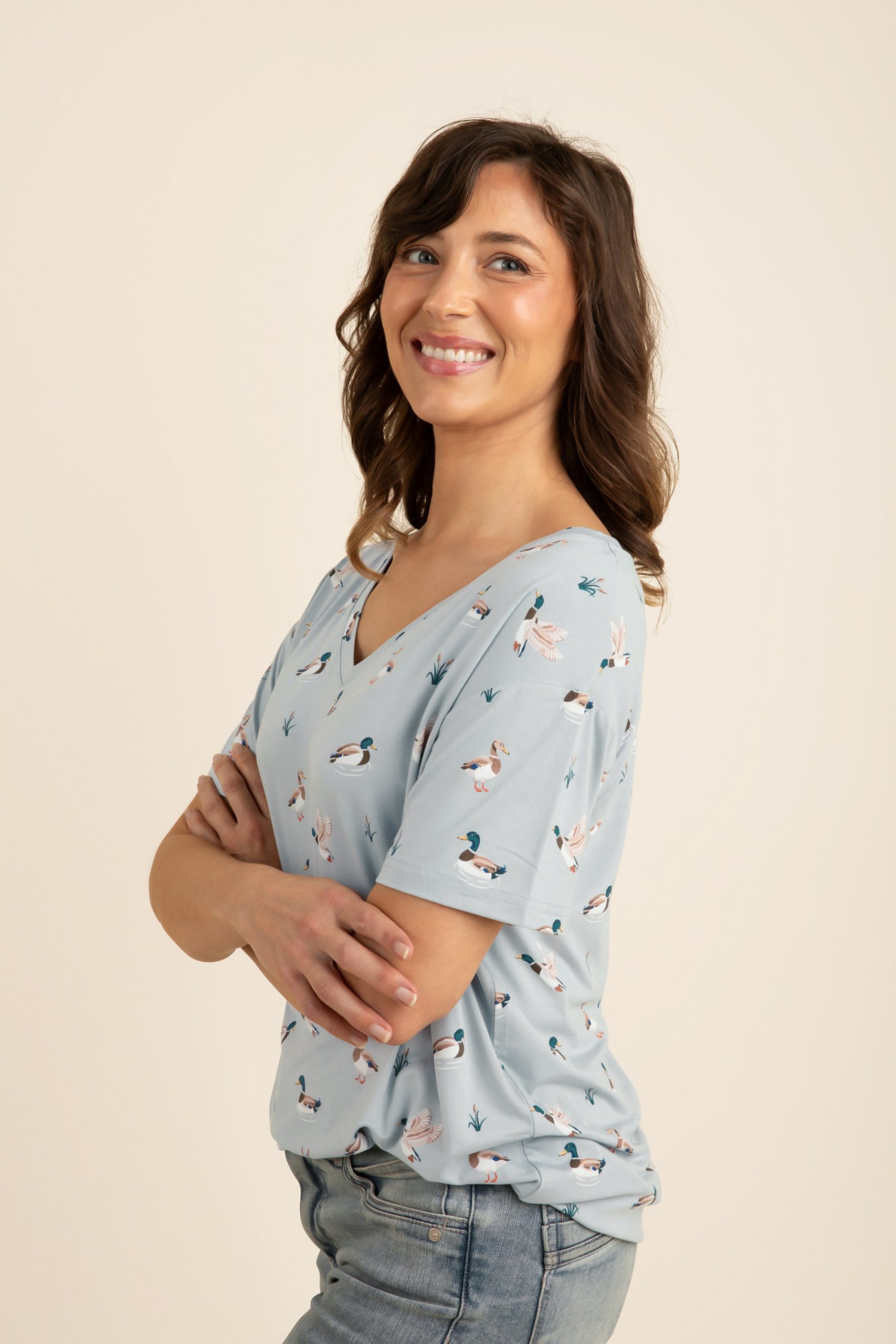 Women's Relaxed Fit V-Neck in Mallard Duck - Image 2