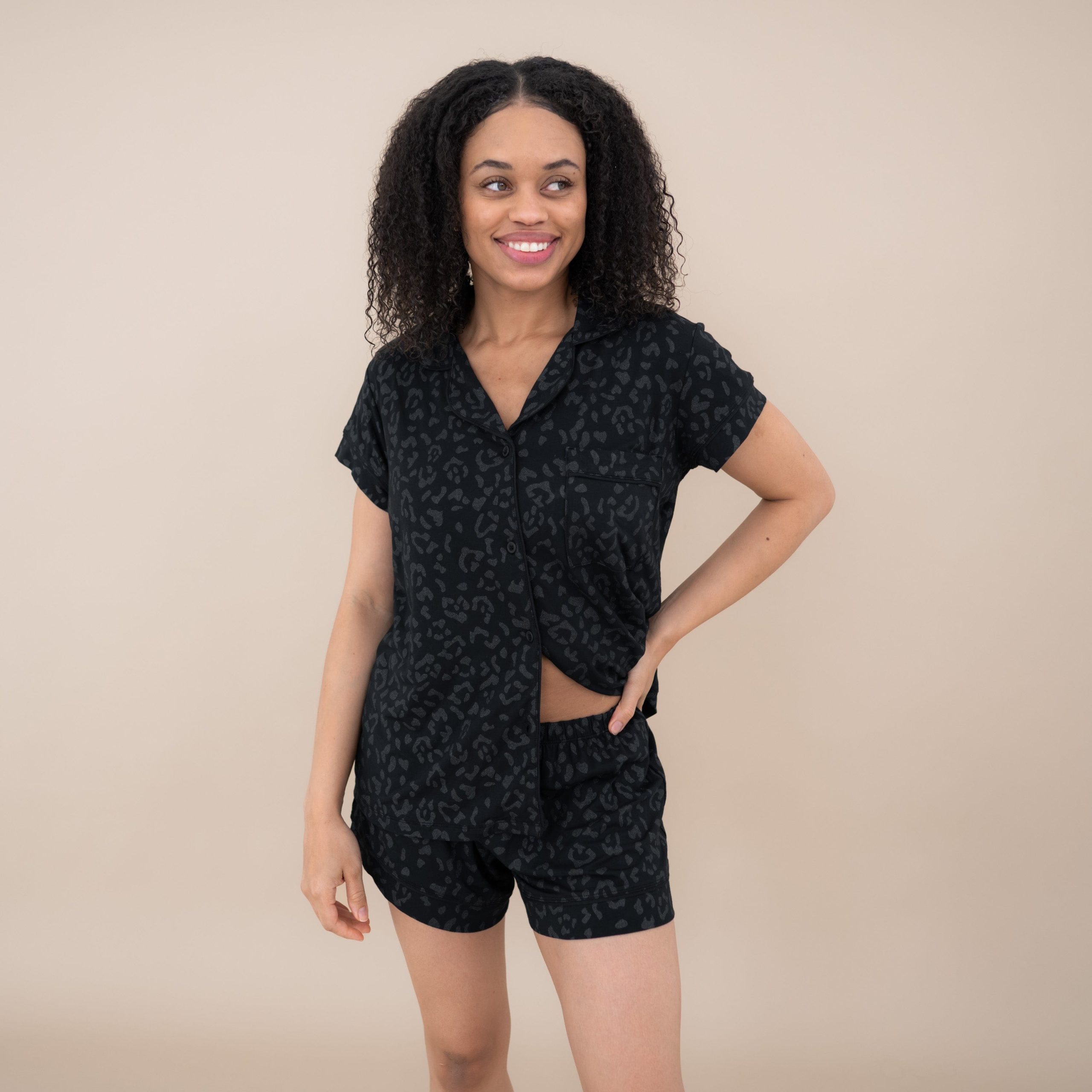 Women's Short Sleeve Pajama Set in Midnight Leopard