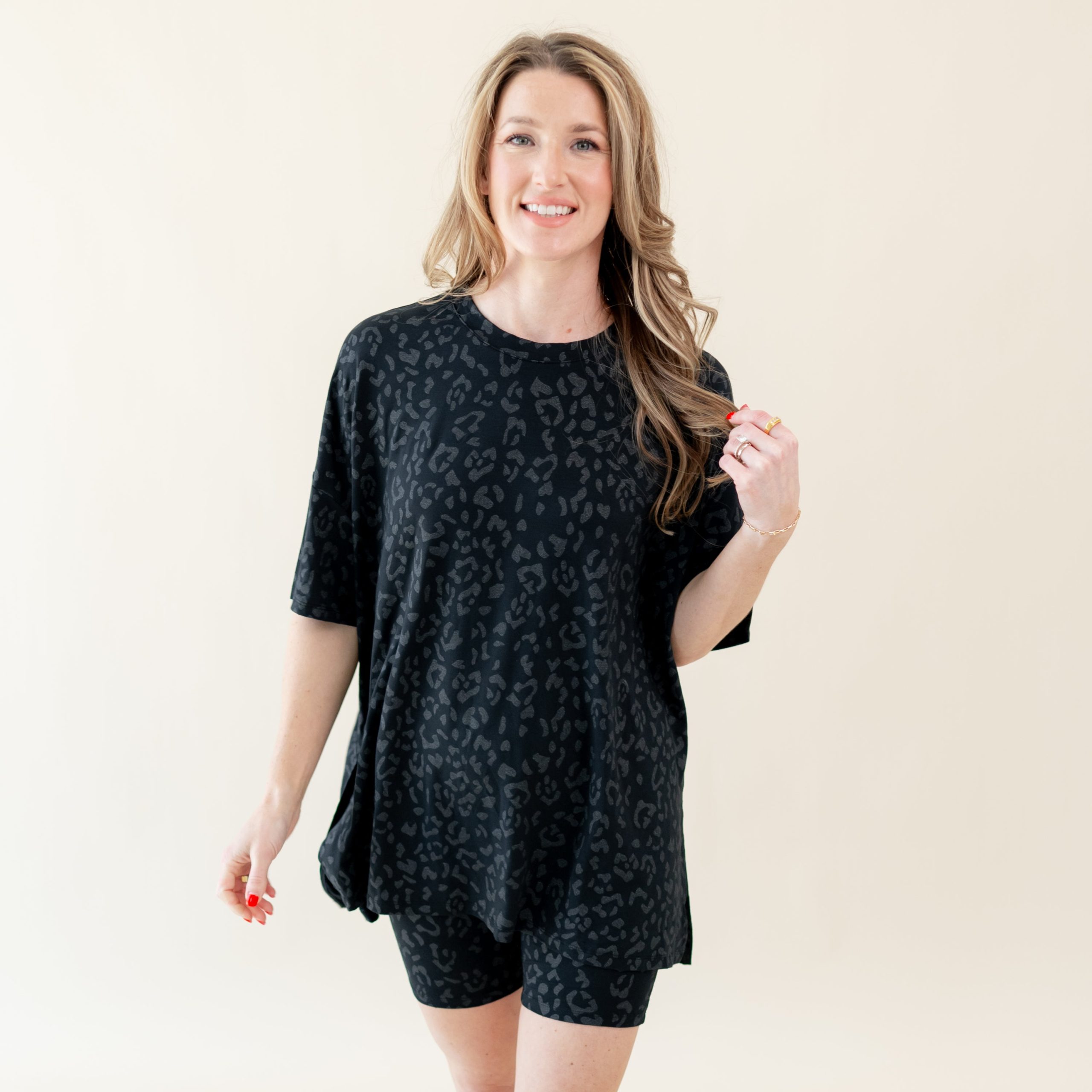 Women's Biker Short Set in Midnight Leopard - Image 2