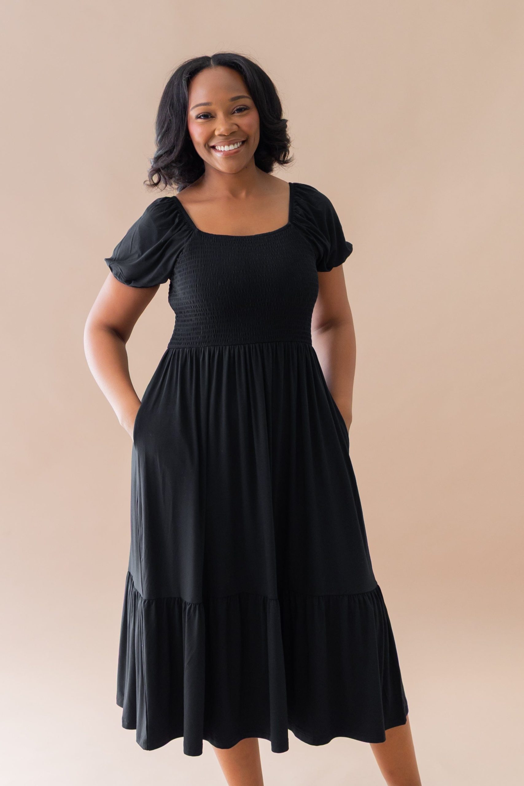Women's Smocked Dress in Midnight - Image 2