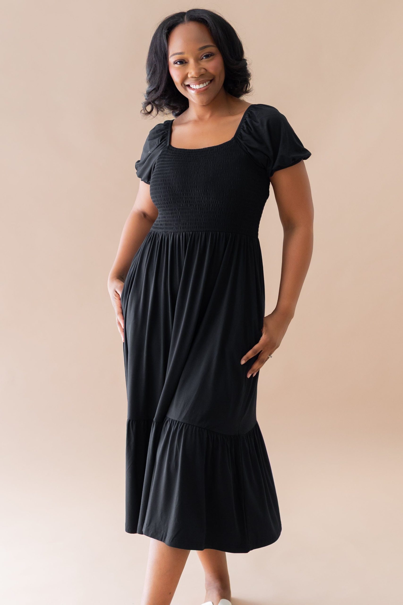 Women's Smocked Dress in Midnight