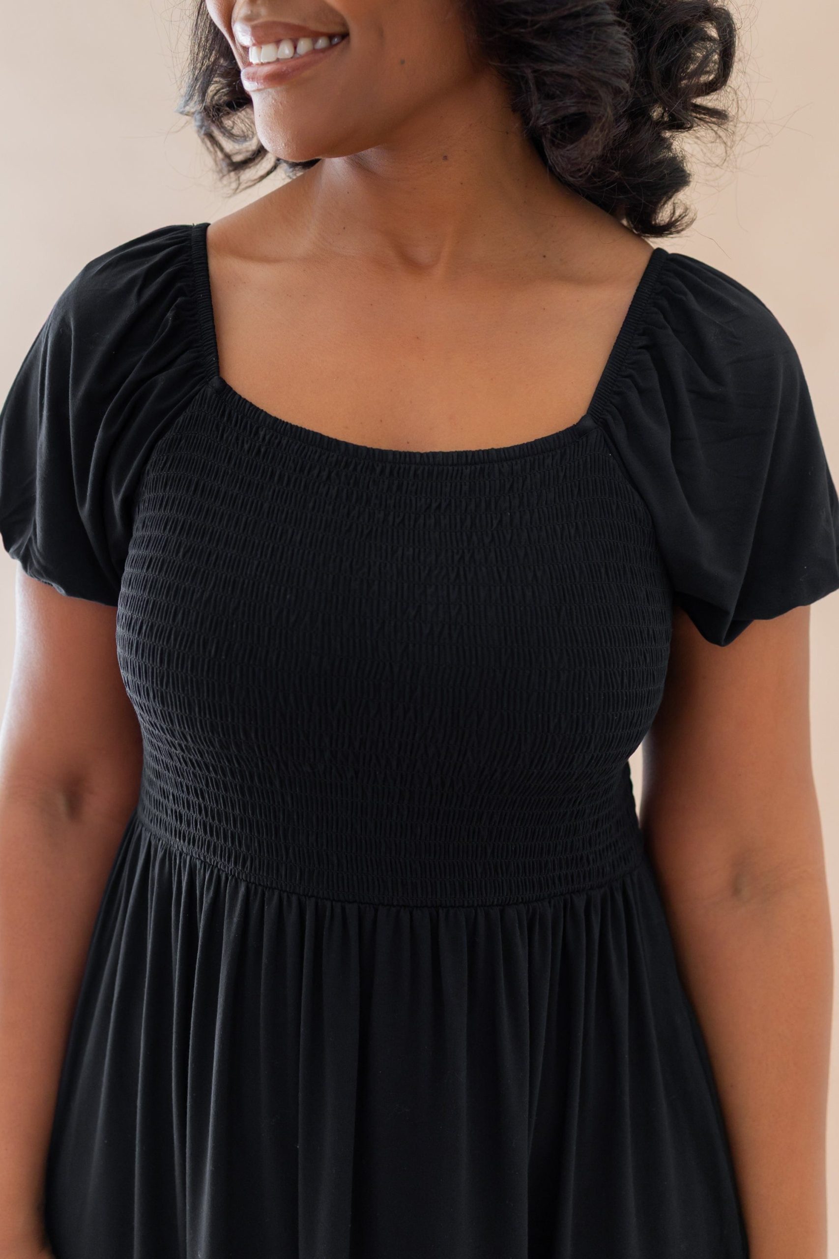 Women's Smocked Dress in Midnight - Image 3